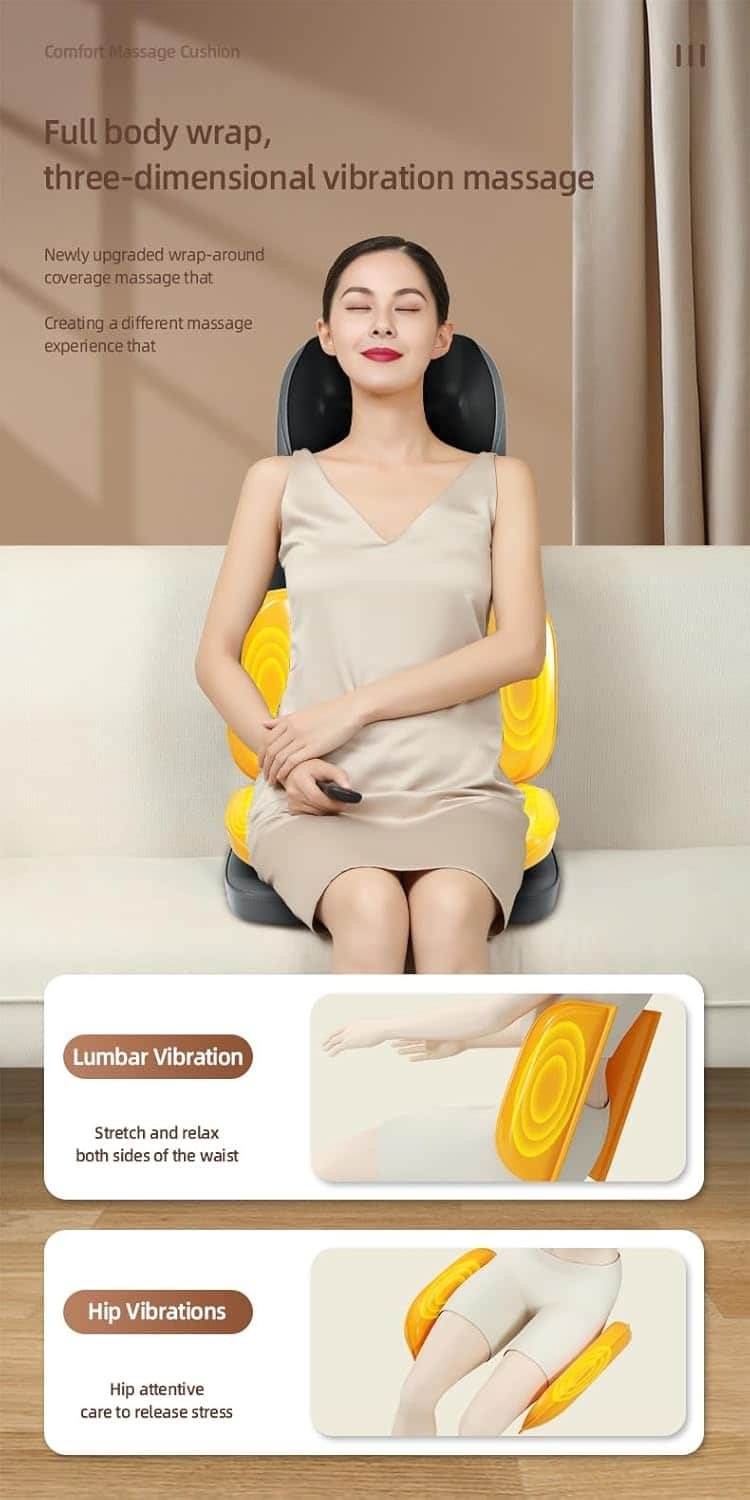 Shiatsu Massage Chair with Heat, Full Back Shiatsu Rolling, Comfortable Massage Chair Pad for Stress Relief, Gift for her/him, Office and Home. Free car Adapter Included