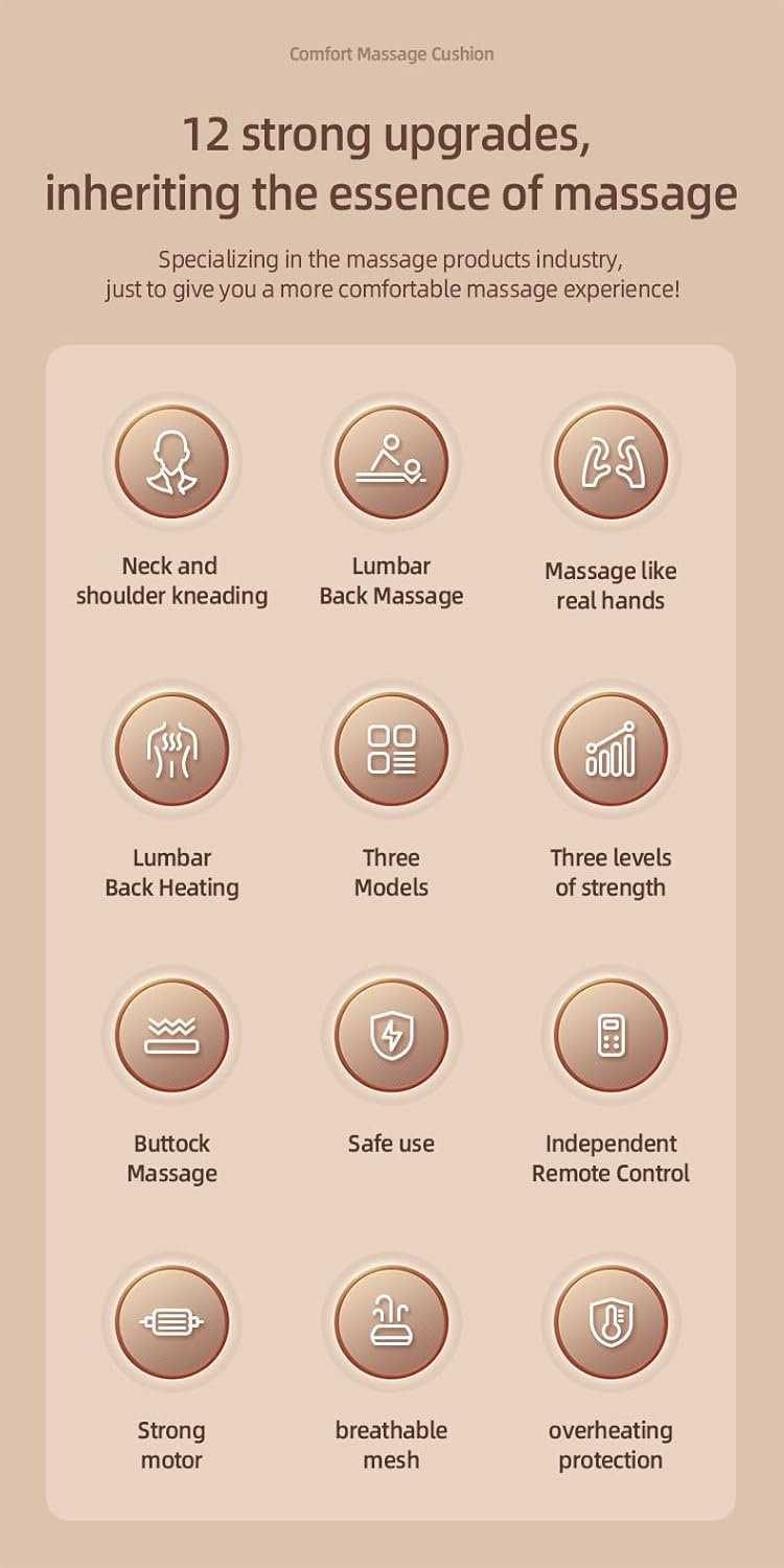 Shiatsu Massage Chair with Heat, Full Back Shiatsu Rolling, Comfortable Massage Chair Pad for Stress Relief, Gift for her/him, Office and Home. Free car Adapter Included