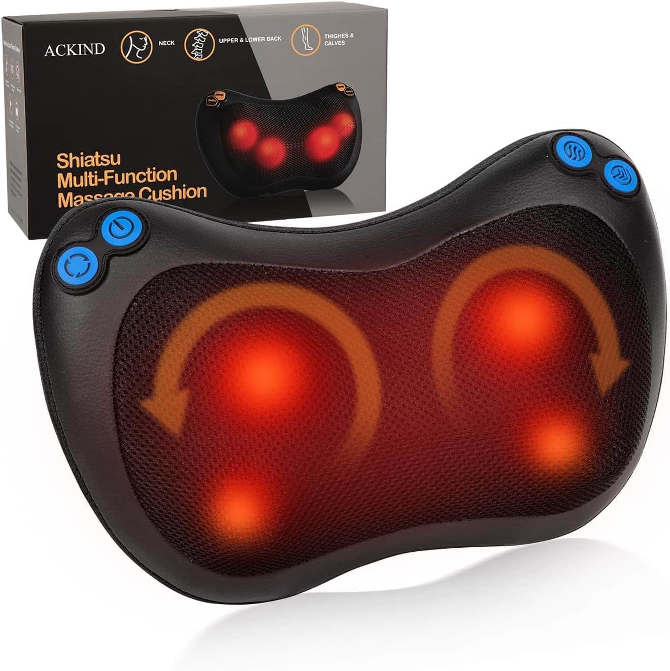 Shiatsu Neck and Back Massager Pillow with Heat, Portable, Easy-to-Clean, Massager for NPain Deep Tissue Kneading for Neck, Shoulder, Leg, Car and Home Use for Gift