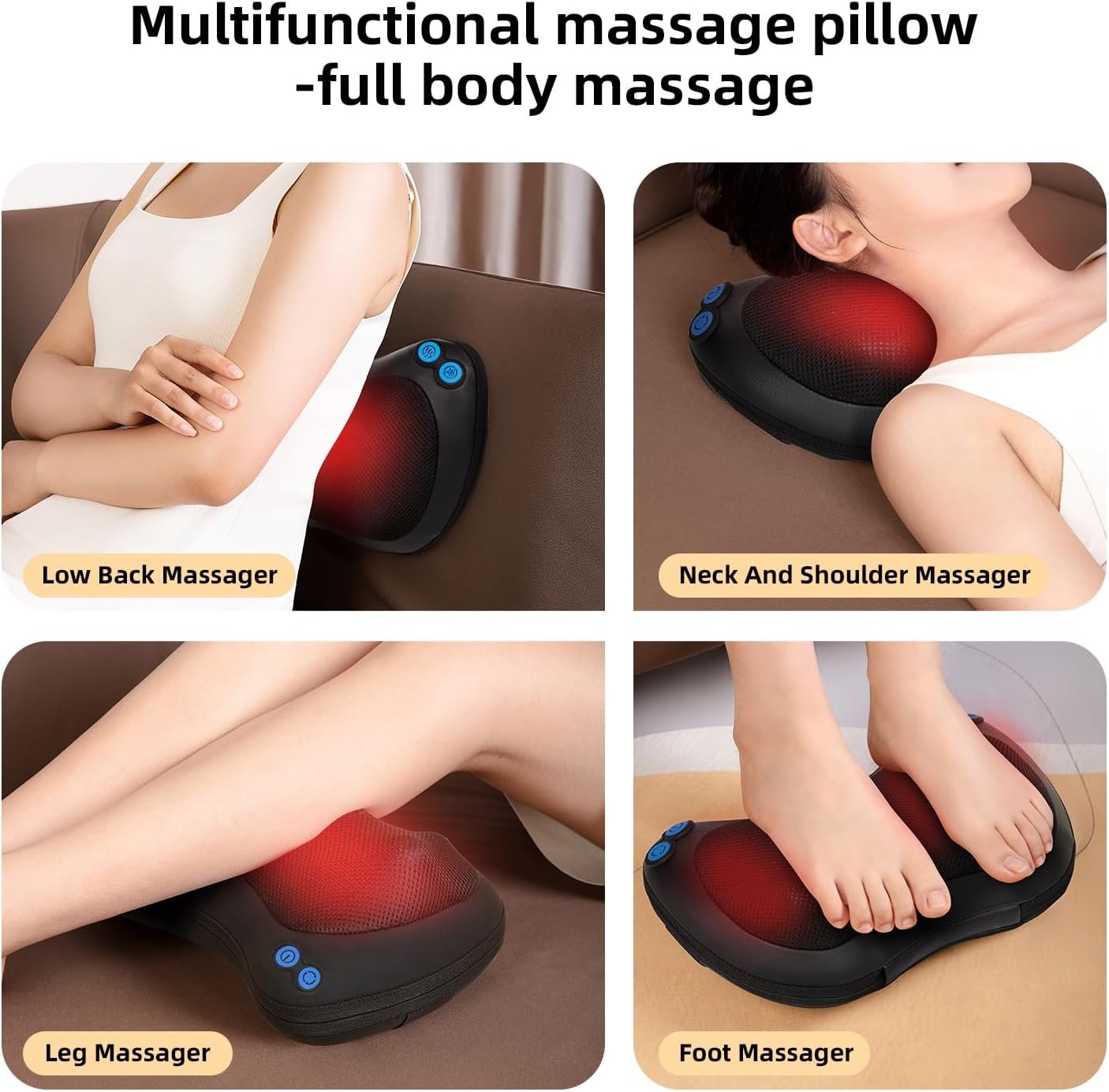 Shiatsu Neck and Back Massager Pillow with Heat, Portable, Easy-to-Clean, Massager for NPain Deep Tissue Kneading for Neck, Shoulder, Leg, Car and Home Use for Gift