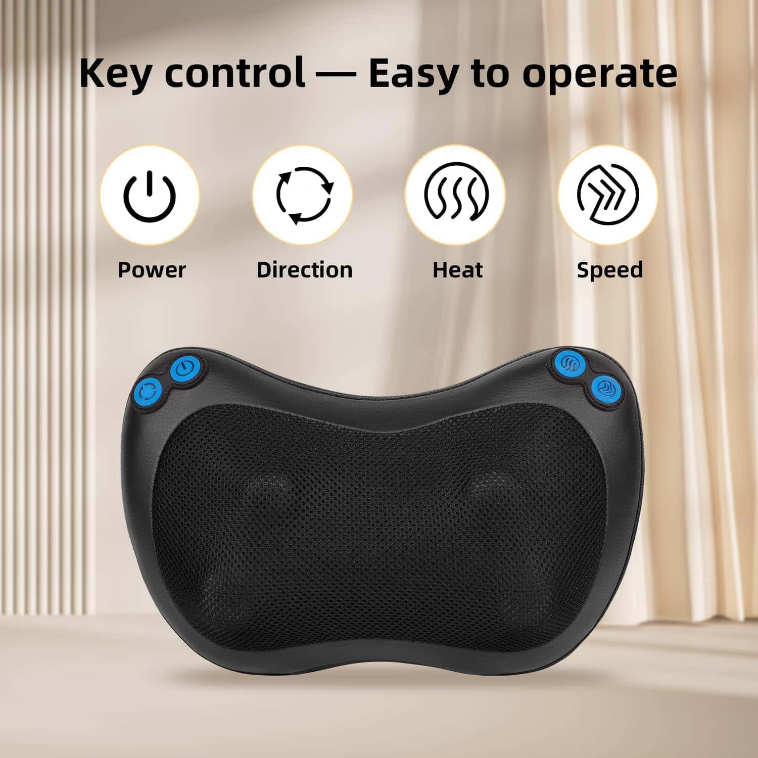 Shiatsu Neck and Back Massager Pillow with Heat, Portable, Easy-to-Clean, Massager for NPain Deep Tissue Kneading for Neck, Shoulder, Leg, Car and Home Use for Gift