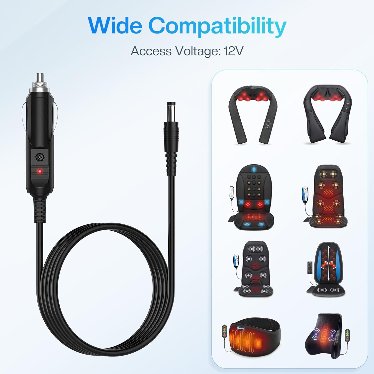12V Car Adapter for All Comfier Neck Back Massage Cushion Cigarette Lighter Car Charger Adapter