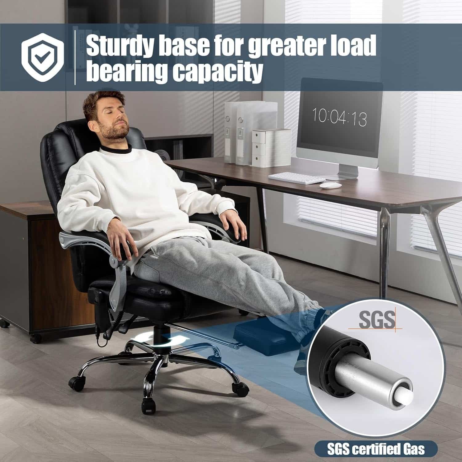 400lbs Executive Leather Office Chair with Ergonomic Design and Reclining Function - Comfortable Computer Desk Chair with Integrated Foot Rest-Black  Morden