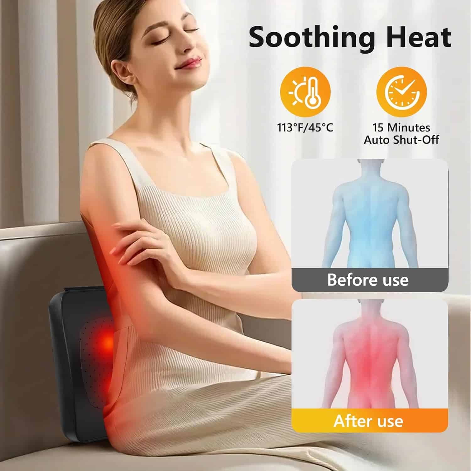 Back Massager with Heat,Shiatsu Neck Back Massager Pillow,Deep Tissue Kneading Back Massage,Massage Pillow for Shoulders,Legs,Foot,Body Muscle Relief,Neck Massager for Women/Men/Dad/Mom