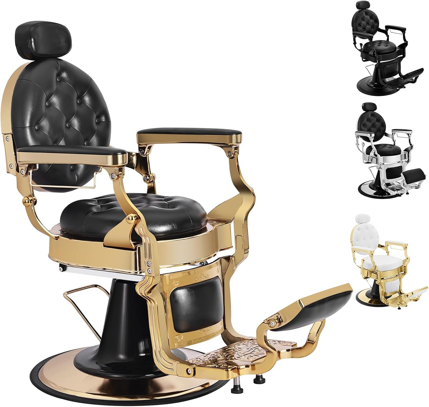 Black Gold Barber Chairs for Barbershop, Heavy Duty Hydraulic Reclining Salon Chair for Hair Stylist, All Purpose Beauty Spa Shampoo Tattoo Pedicure Hairdresser Styling