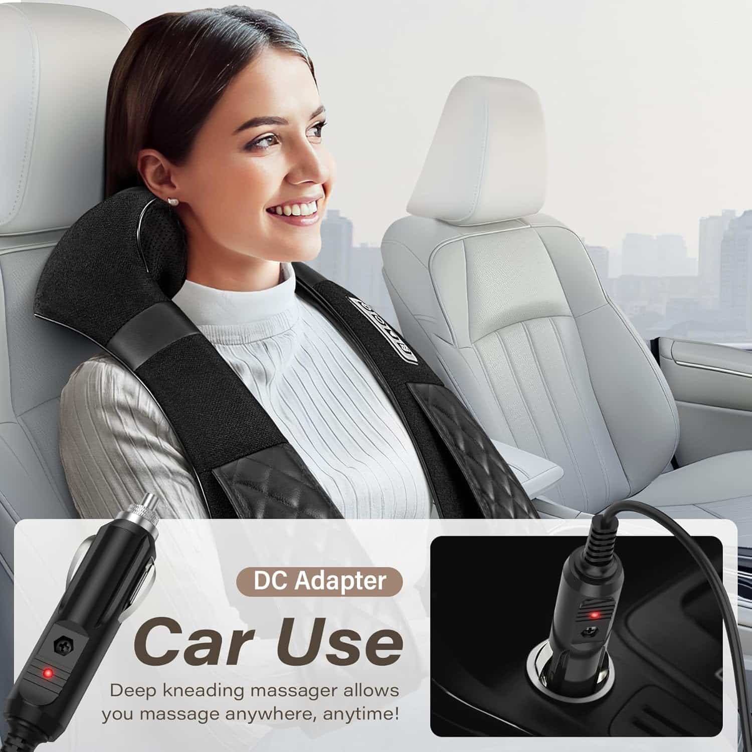 Blue Elf Shiatsu Electric Neck Back Massager Pillow 3D Kneading with Heat for Shoulder, Lower Back, Foot, Leg Muscles Pain Relief Relax in Car Office and Home (Gray)