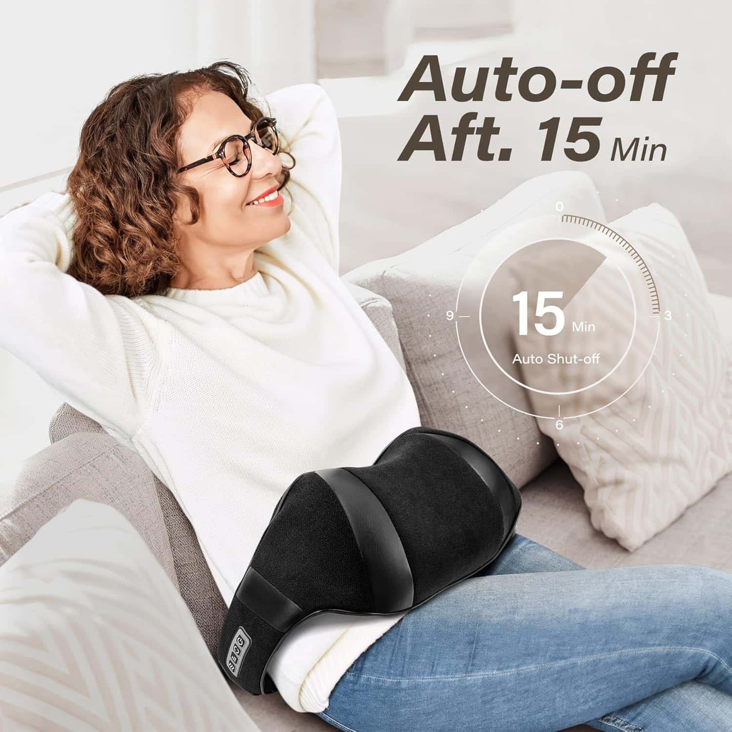 Blue Elf Shiatsu Electric Neck Back Massager Pillow 3D Kneading with Heat for Shoulder, Lower Back, Foot, Leg Muscles Pain Relief Relax in Car Office and Home (Gray)