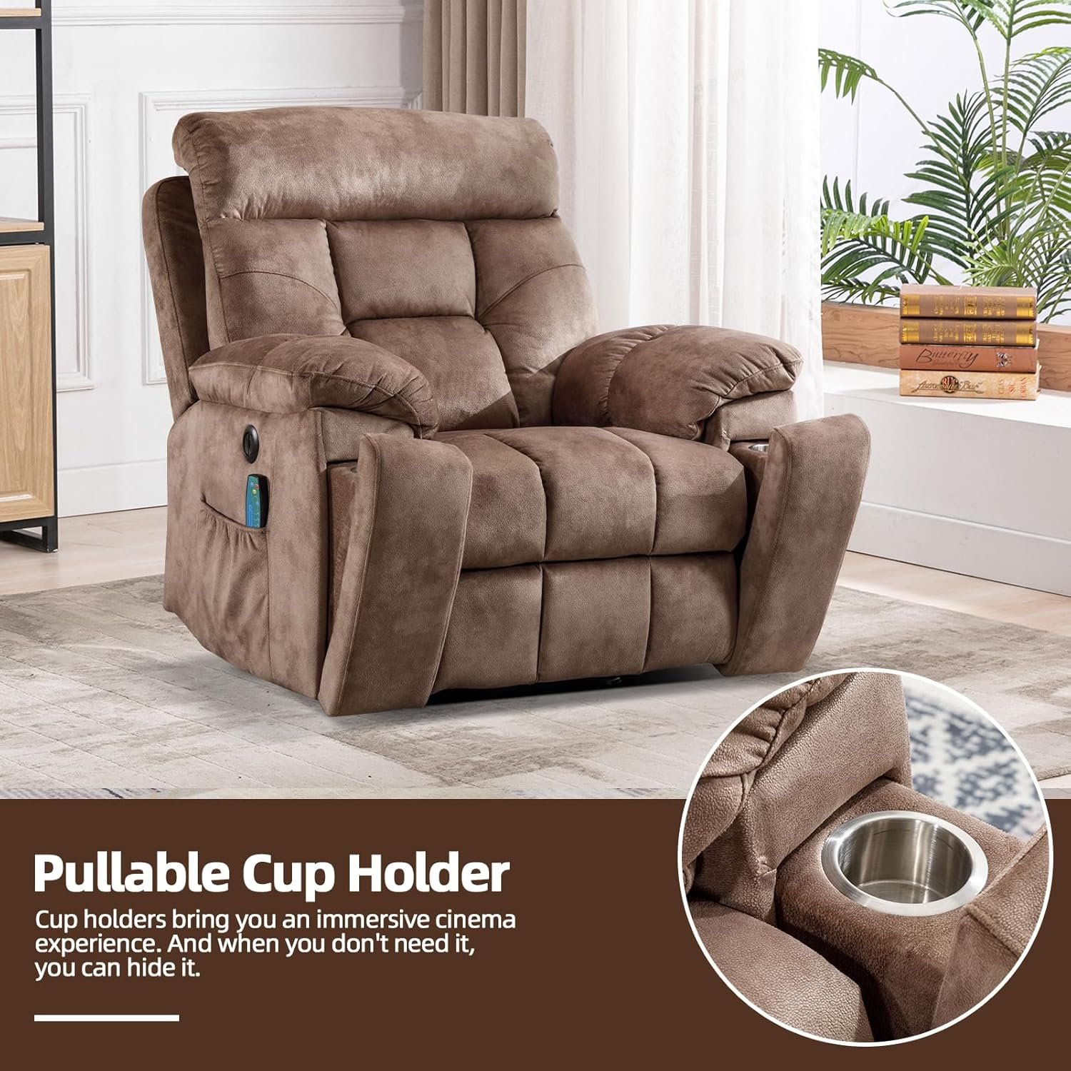 CANMOV Large Power Lift Recliner Chair with Massage and Heat for Elderly Big and Tall People, Overstuffed Wide Recliners with 2 Cup Holders, Side Pocket and USB Port, Grey