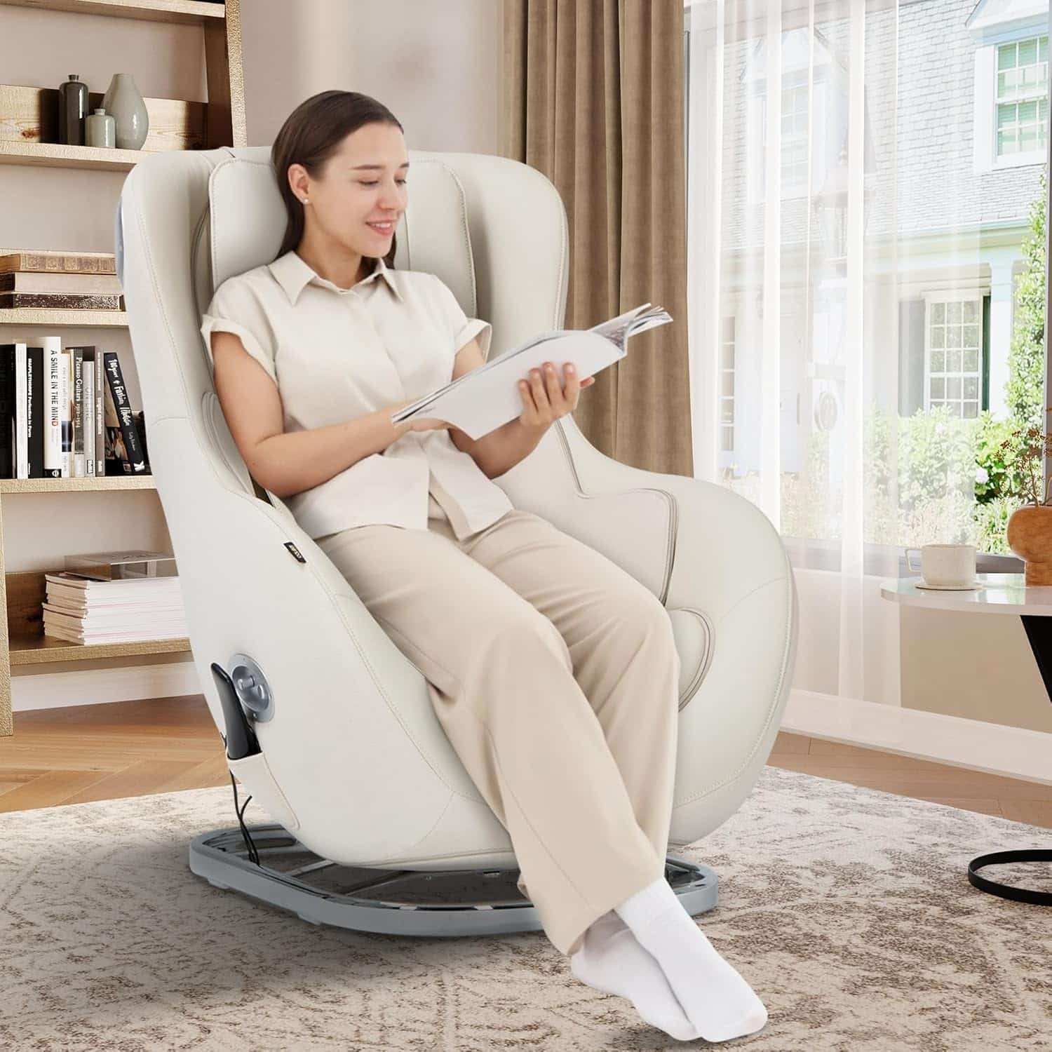 COLAMY Relaxing Massage Chair | Full Body and Spot Massaging,Heat, Low-Noise 3D Bluetooth Speaker, Massage and Leisure Dual-Use Chair| Living Room（White
