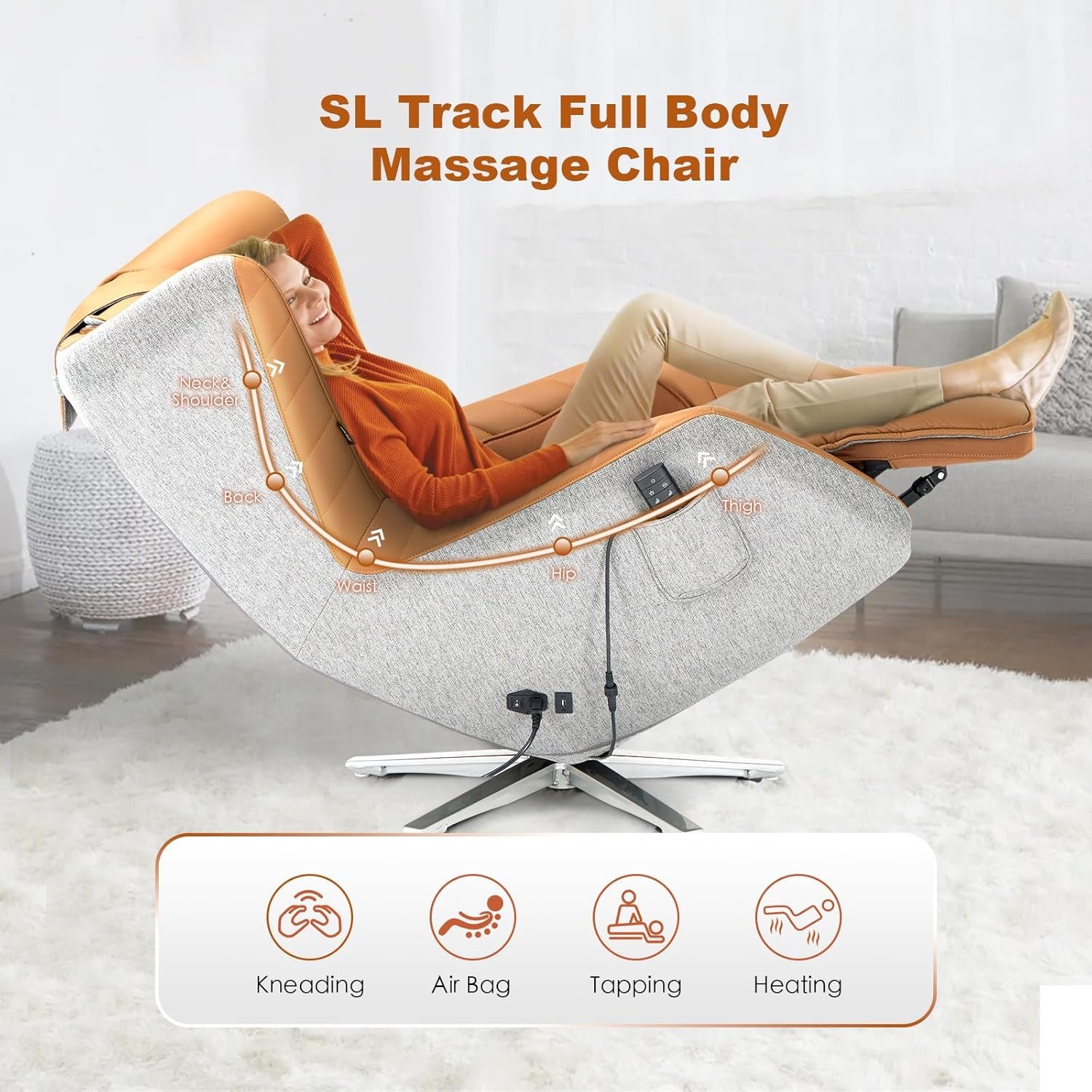 COLAMY Zero-Gravity Massage Chair | Massage and Leisure Dual-Use Chair,360° Swivel,Heat, Low-Noise 3D Bluetooth Speaker | Living Room（Brown