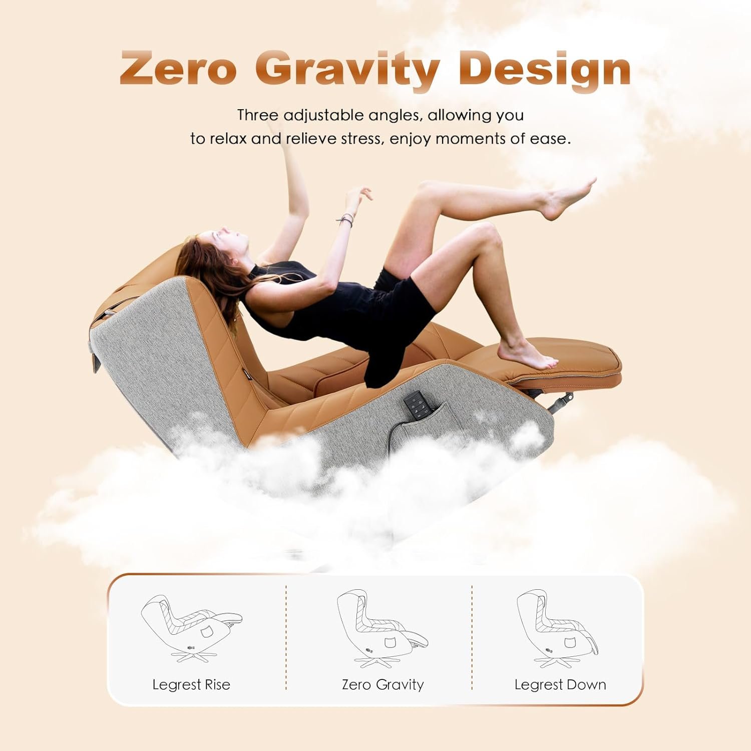 COLAMY Zero-Gravity Massage Chair | Massage and Leisure Dual-Use Chair,360° Swivel,Heat, Low-Noise 3D Bluetooth Speaker | Living Room（Brown