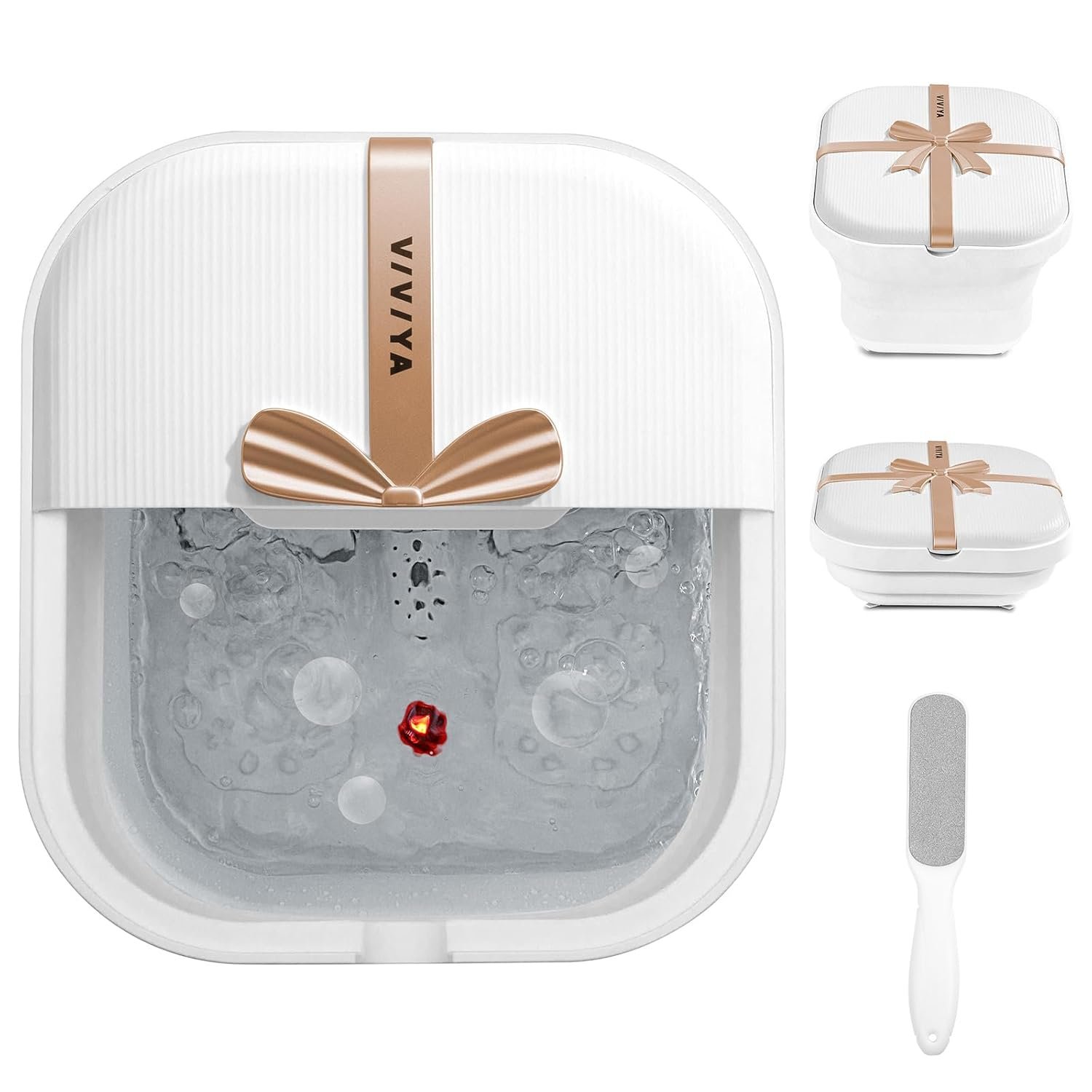 Collapsible Foot Bath Spa with heat and Massage Rollers, Foldable Foot Soak Tub with Bubbles Jets and LED light, Pedicure Foot Spa Massager with Foot Scrubber for Home Use (Pink)