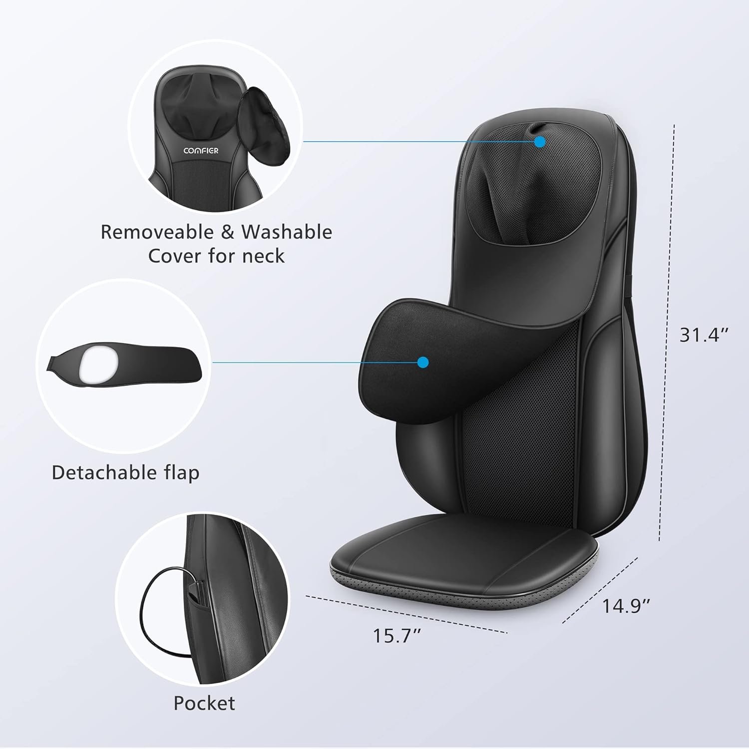 COMFIER Shiatsu Neck Back Massager with Heat, Adjustable Massage Chair Pad Back Support Massage Seat Cushion for Full Body Massager Gifts for Dad