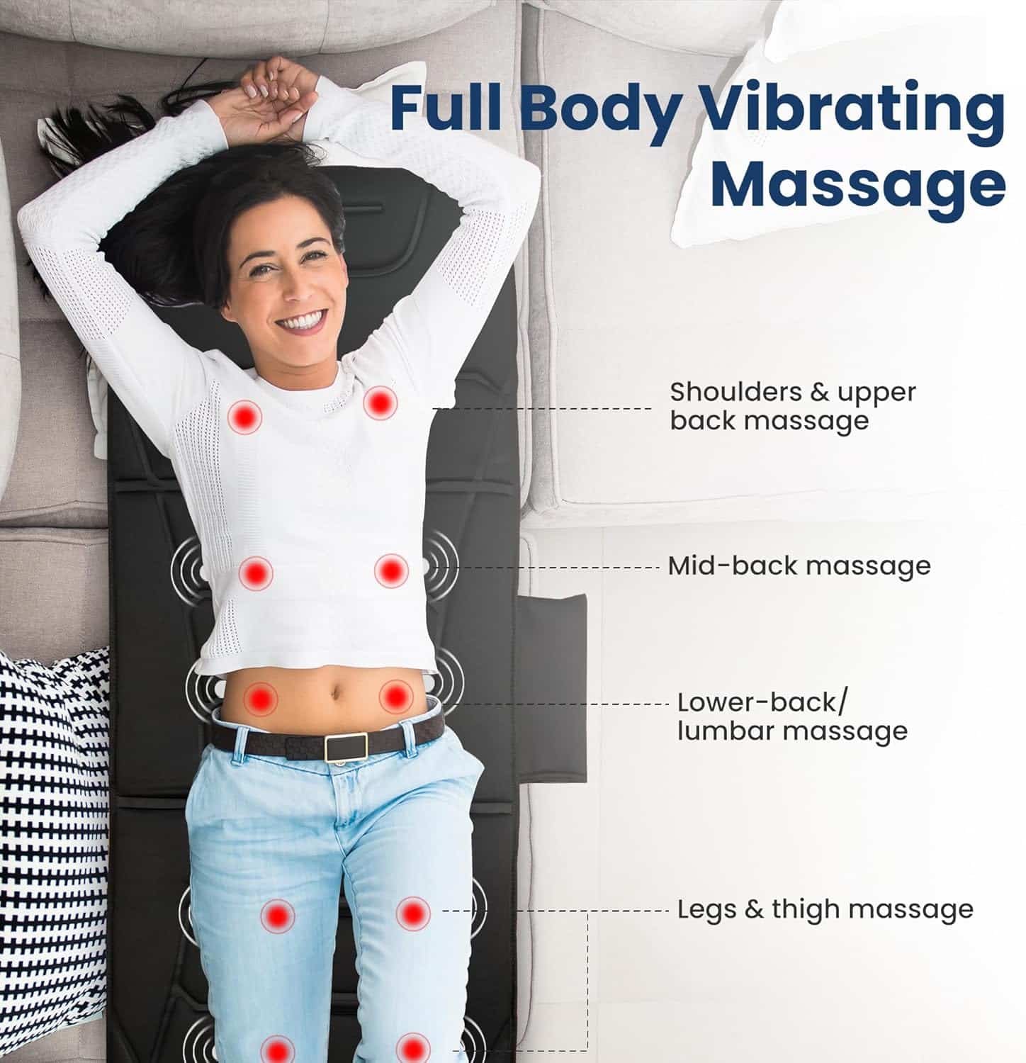 COMFIER Vibration Massage Mat with Heat, App Control Movable Shiatsu Neck Massage Pillow, 4 Heating Pads  10 Massage Nodes, Full Body Massage Pad