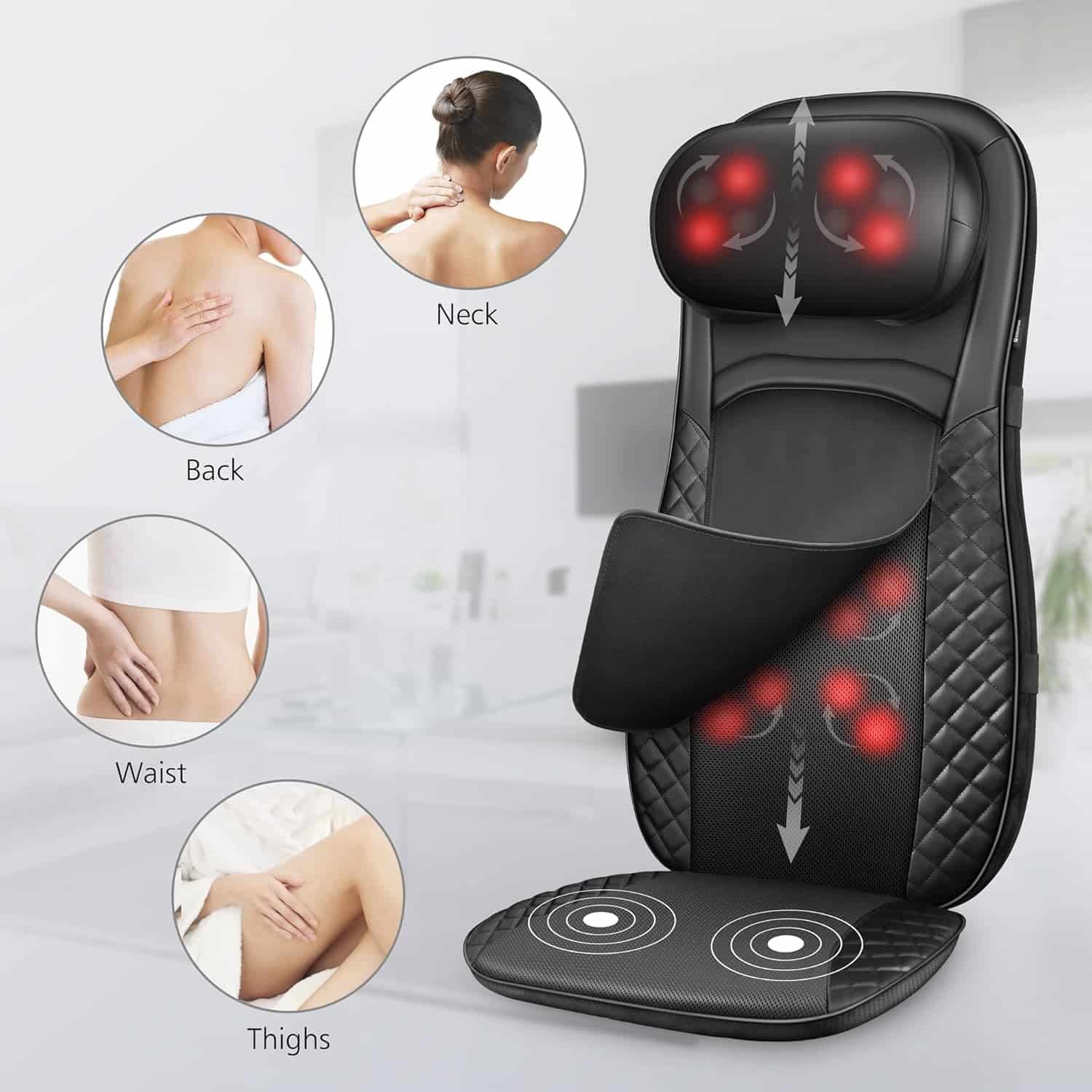 CooCoCo Back and Neck Massager with Heat, Deep Kneading Massage Cushion for Chair, Relaxation Gift for Mom Dad Women Men, Ideal for Home and Office