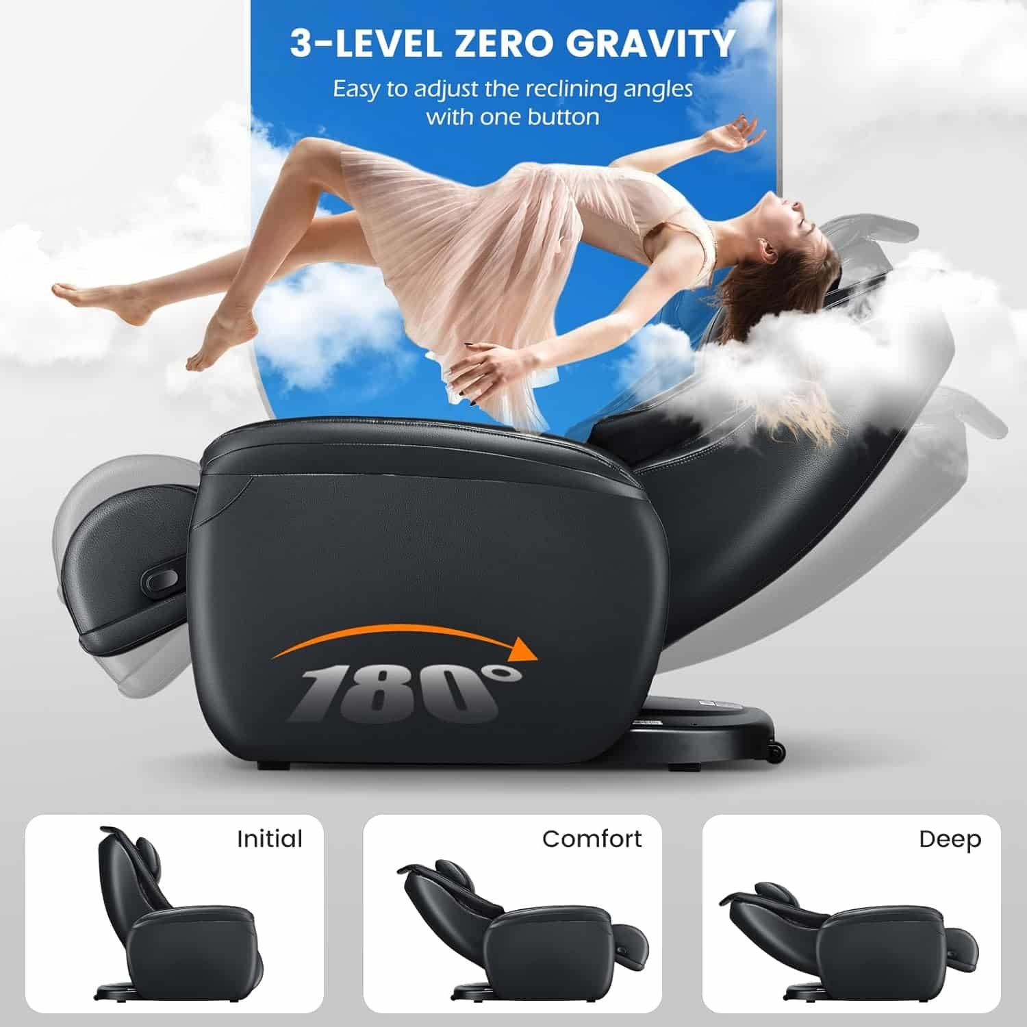 COSTWAY Massage Chair, Full Body Zero Gravity Massage Recliner with SL Track, Waist Heater, Calf Airbag, Automatic Shoulder Detection, Remote Control, Wheels, Pillow, Installation Free (Black)