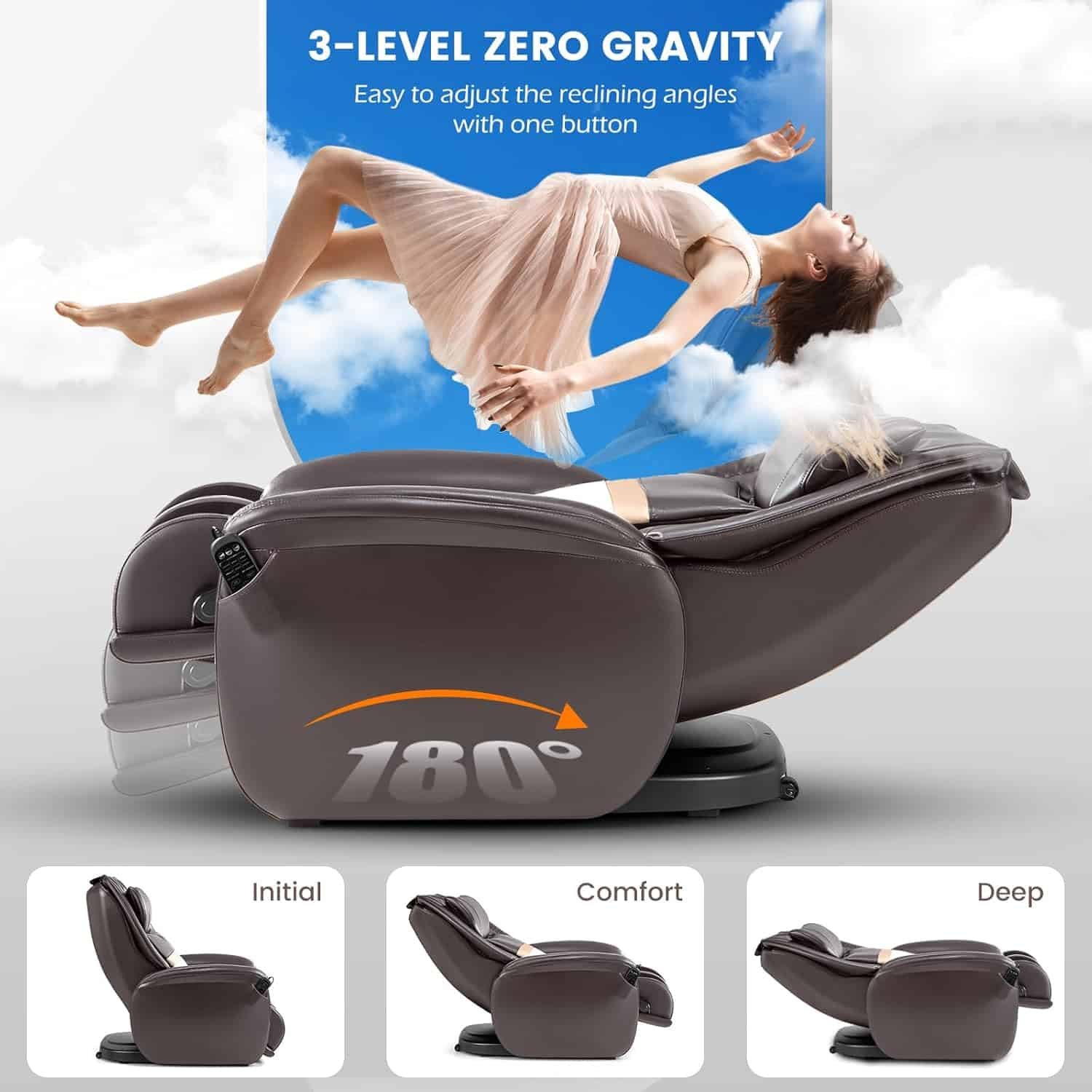 COSTWAY Massage Chair, Full Body Zero Gravity Massage Recliner with SL Track, Waist Heater, Calf Airbag, Automatic Shoulder Detection, Remote Control, Wheels, Pillow, Installation Free (Black)