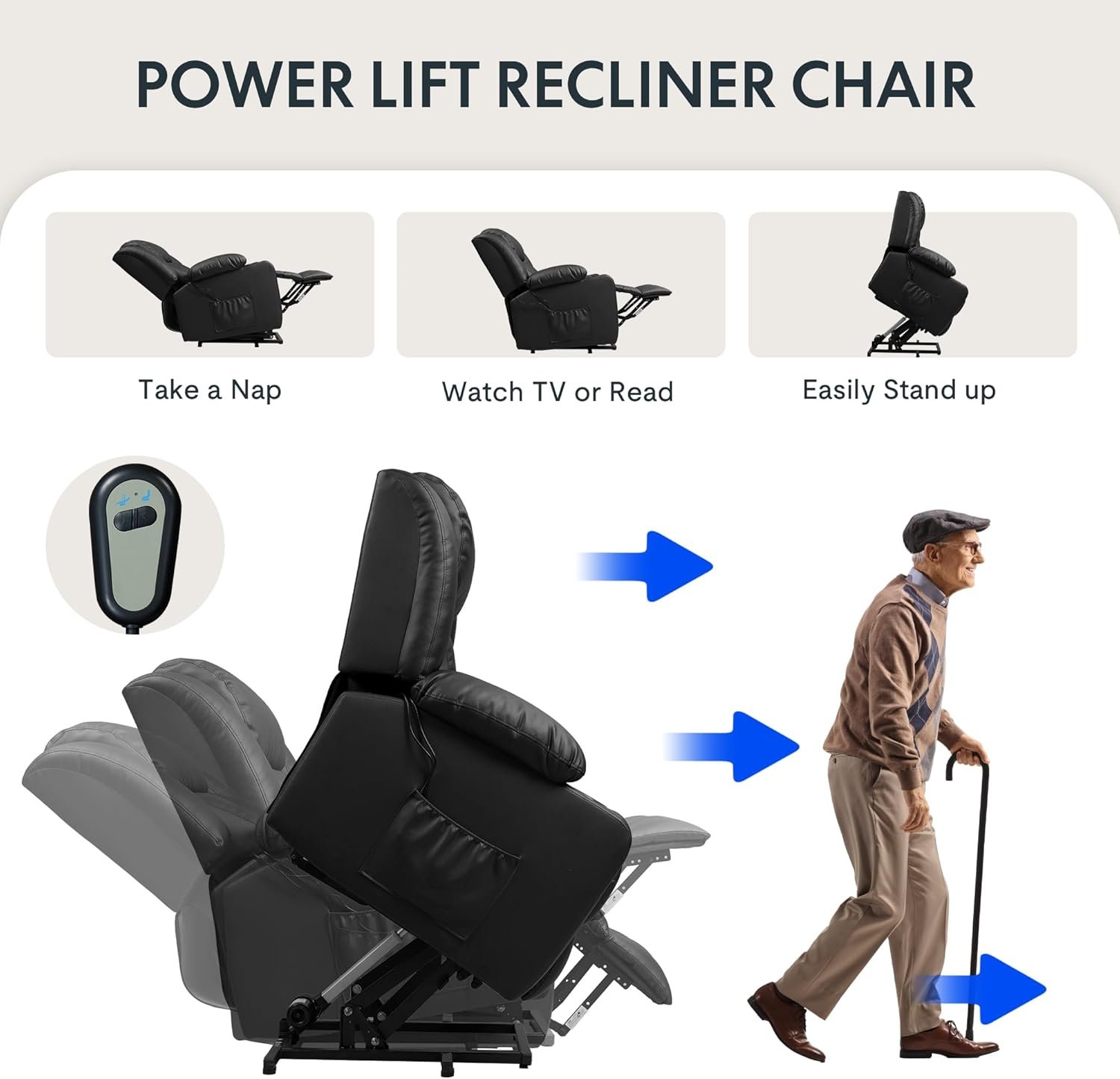 FLEXISPOT XL23 Power Lift Recliner Chair with Massage  Heat for Elderly - Large Electric Lift Chair with USB Port, Cup Holders, Side Pockets - Living Room Bedroom Single Sofa(Large Size,Brown)