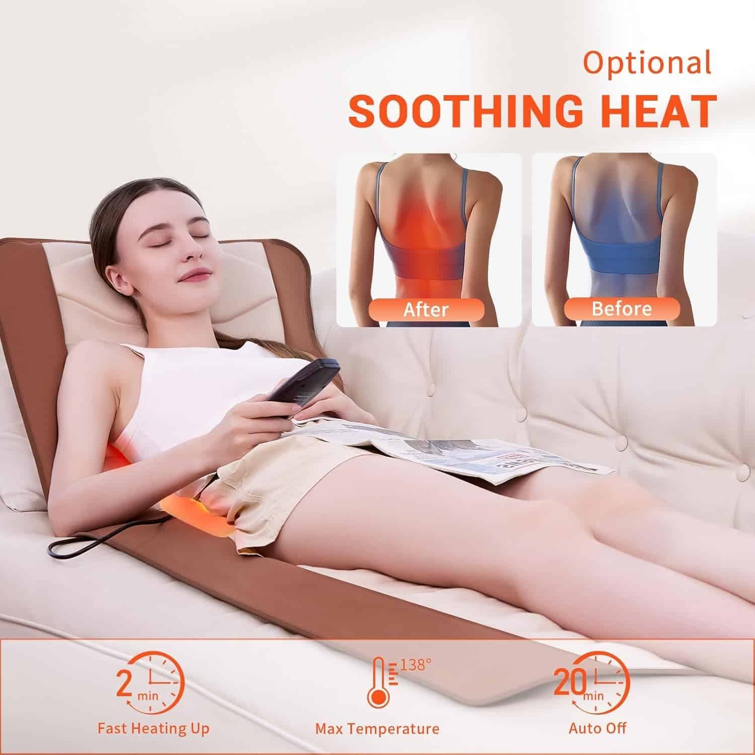 Full Body Massage Mat with Heat, Back Massager for Pain Relief Deep Tissue, Lumbar Support Traction Device, 10 Vibration Motors  5 Massage Modes, 2 Heating Pads for Back