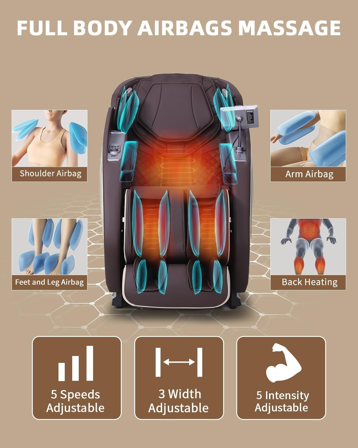 Full Body Zero Gravity Massage Chair with Body Scan 4D Intelligent Shiatsu Strecth Massage, Back/Leg Heated with AI Voice Control Bluetooth Speaker Airbags SL Track Massage Coffee Beige