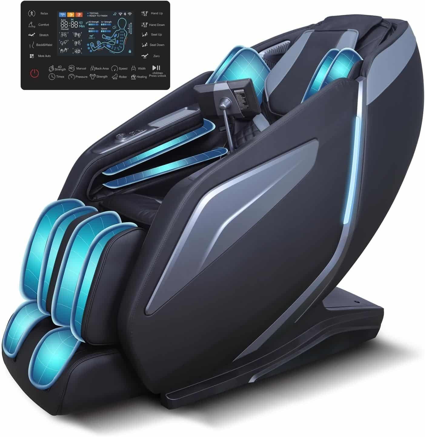 Full Body Zero Gravity Massage Chair with Body Scan 4D Intelligent Shiatsu Strecth Massage, Back/Leg Heated with AI Voice Control Bluetooth Speaker Airbags SL Track Massage Coffee Beige