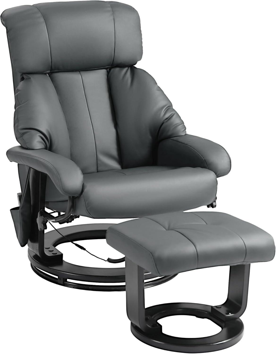 HOMCOM Massage Recliner Chair with Ottoman, 360° Swivel Recliner and Footstool, 10 Point Vibration, PU Leather Reclining Chair with Side Pocket and Remote Control, Gray