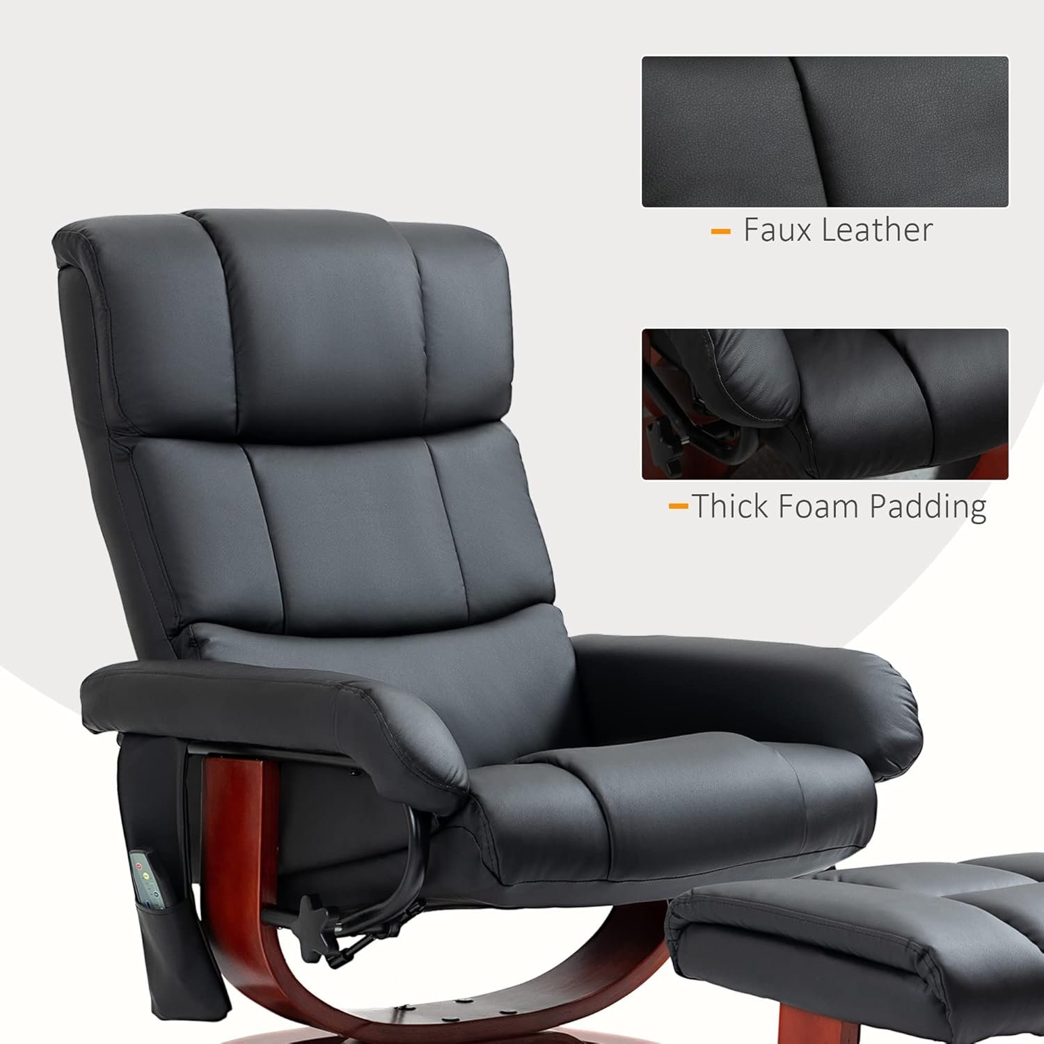 HOMCOM Massage Recliner Chair with Ottoman, Swivel Recliner and Footrest, Faux Leather Reclining Chair with Remote Control, 10 Vibration Point and Side Pocket, Gray