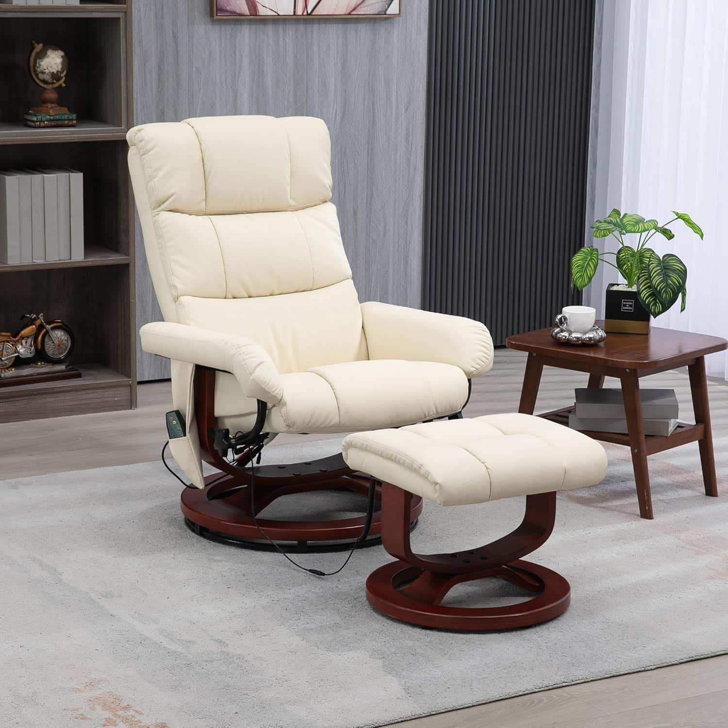 HOMCOM Massage Recliner Chair with Ottoman, Swivel Recliner and Footrest, Faux Leather Reclining Chair with Remote Control, 10 Vibration Point and Side Pocket, Gray