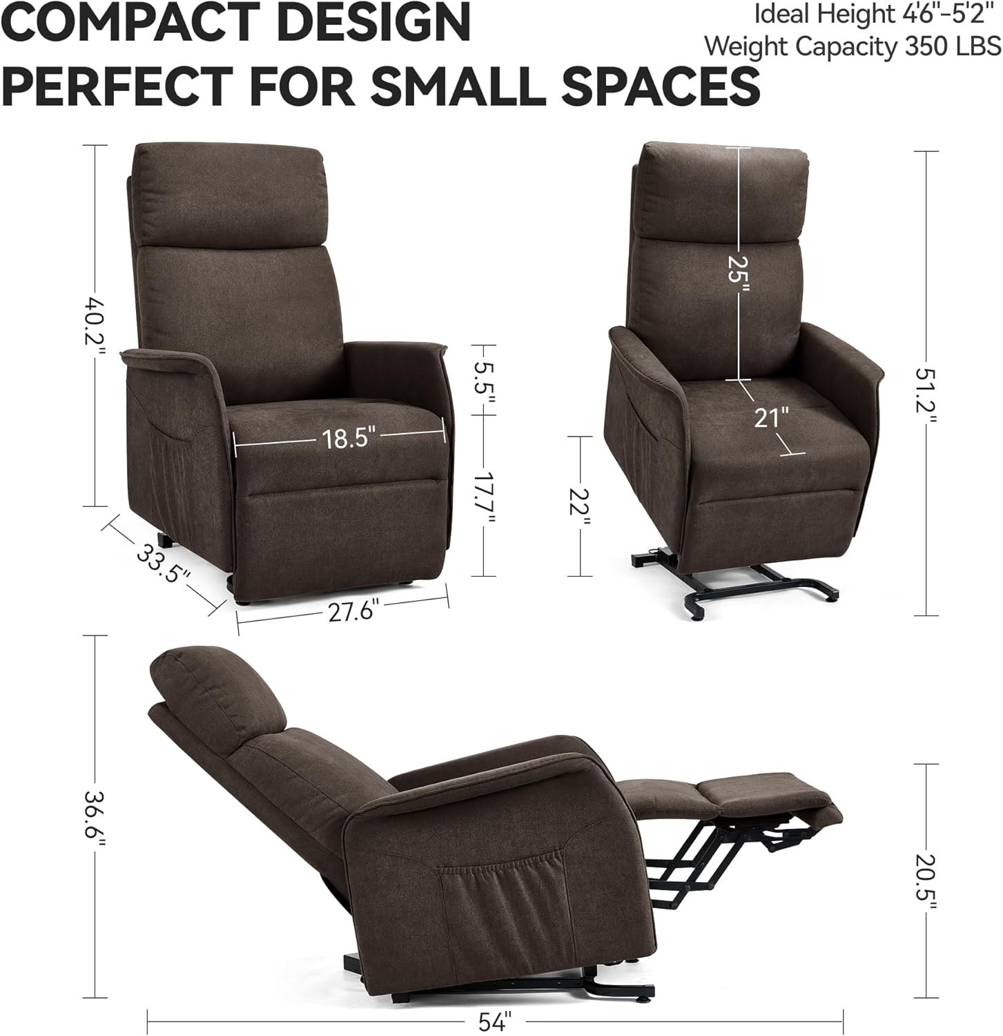 Large Power Lift Recliner Chair with Massage and Heat for Elderly, Electric Recliner Chairs for Adults with Large Seat, Side Pocket, Remote Control, Infinite Position, Fabric, Brown