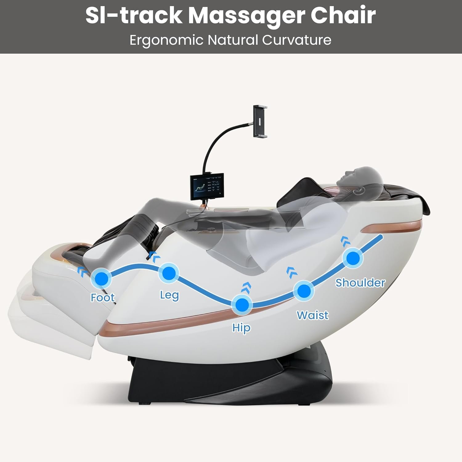 Massage Chair Full Body - Massage Chair Recliner with Zero Gravity Mode, Foot Massage, Airbags,Waist Heater for Family and Friends, Voice Control, White Brown