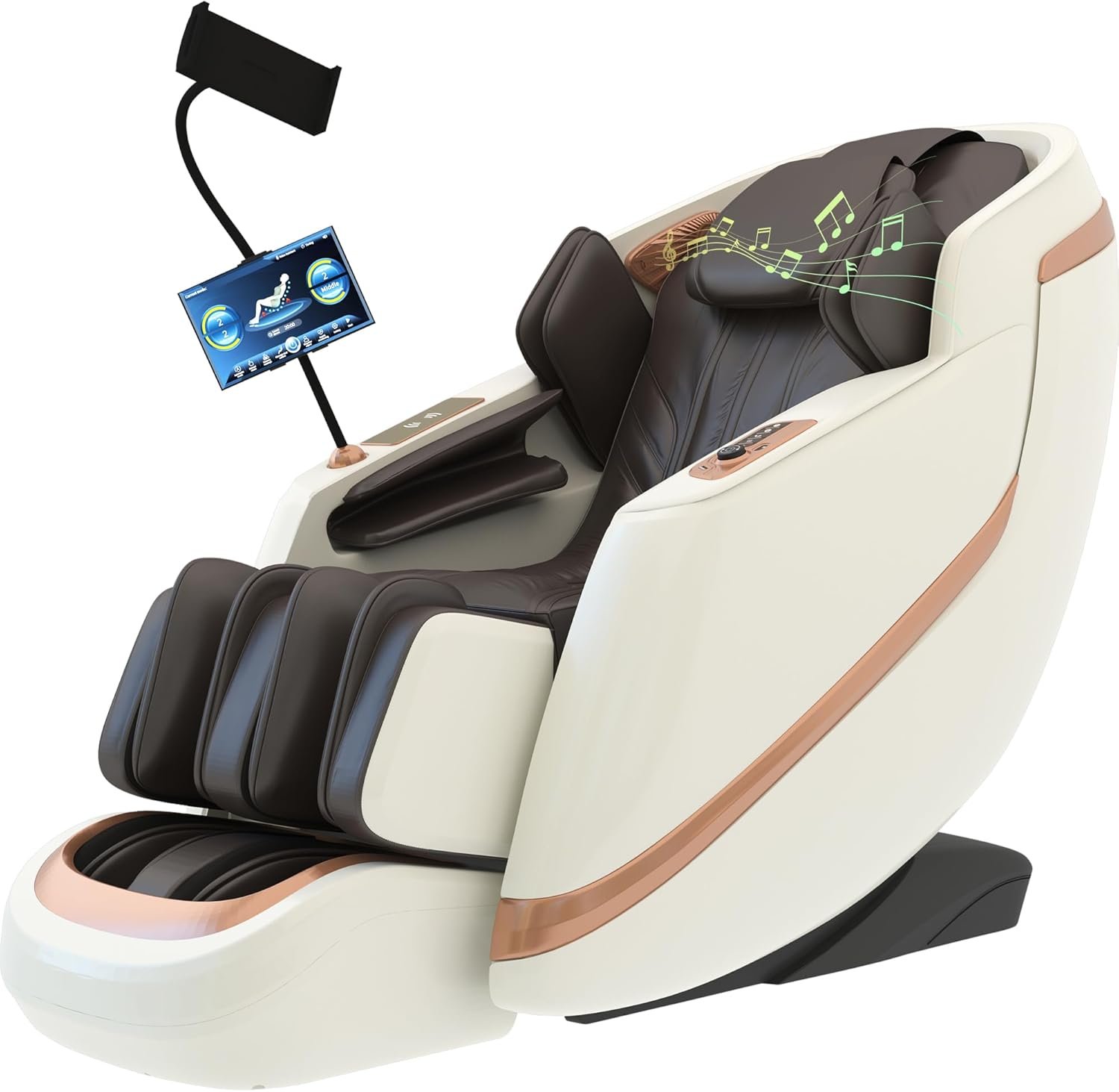 Massage Chair Full Body - Massage Chair Recliner with Zero Gravity Mode, Foot Massage, Airbags,Waist Heater for Family and Friends, Voice Control, White Brown