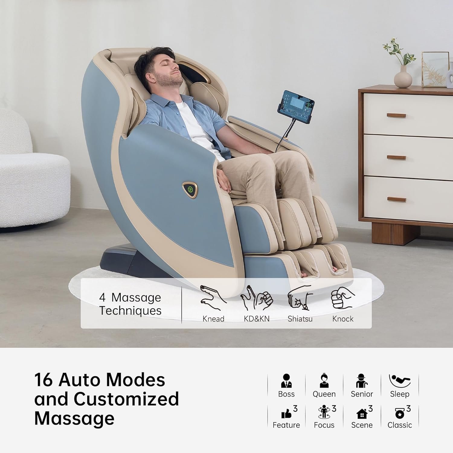 Massage Chair Full Body, Zero Gravity SL-Track Shiatsu Massage Chair Recliner with 16 Massage Modes, Bluetooth Speaker, LCD Display, for Home and Office, R4, Blue Massage Chair Full Body, Zero Gravity SL-Track Shiatsu Massage Chair Recliner with 16 Massage Modes, Bluetooth Speaker, LCD Display, for Home and Office, R4, Blue