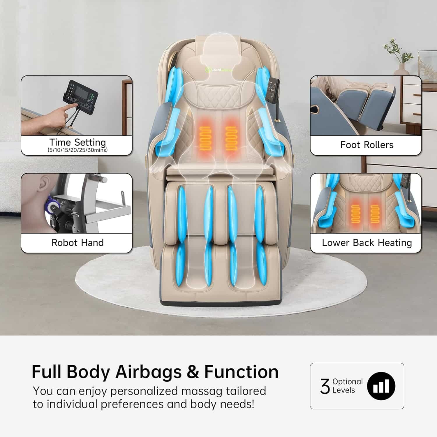 Massage Chair Full Body, Zero Gravity SL-Track Shiatsu Massage Chair Recliner with 16 Massage Modes, Bluetooth Speaker, LCD Display, for Home and Office, R4, Blue Massage Chair Full Body, Zero Gravity SL-Track Shiatsu Massage Chair Recliner with 16 Massage Modes, Bluetooth Speaker, LCD Display, for Home and Office, R4, Blue