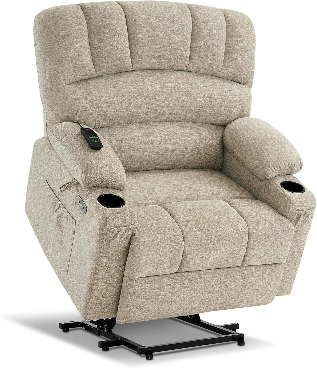 MCombo Power Lift Recliner Chair for Elderly, Lift Chair with Heat and Massage, 150° Max Recline, Extra Wide Lift Recliner for Big People, Fabric R7096 (Medium-Wide, Dark Grey)