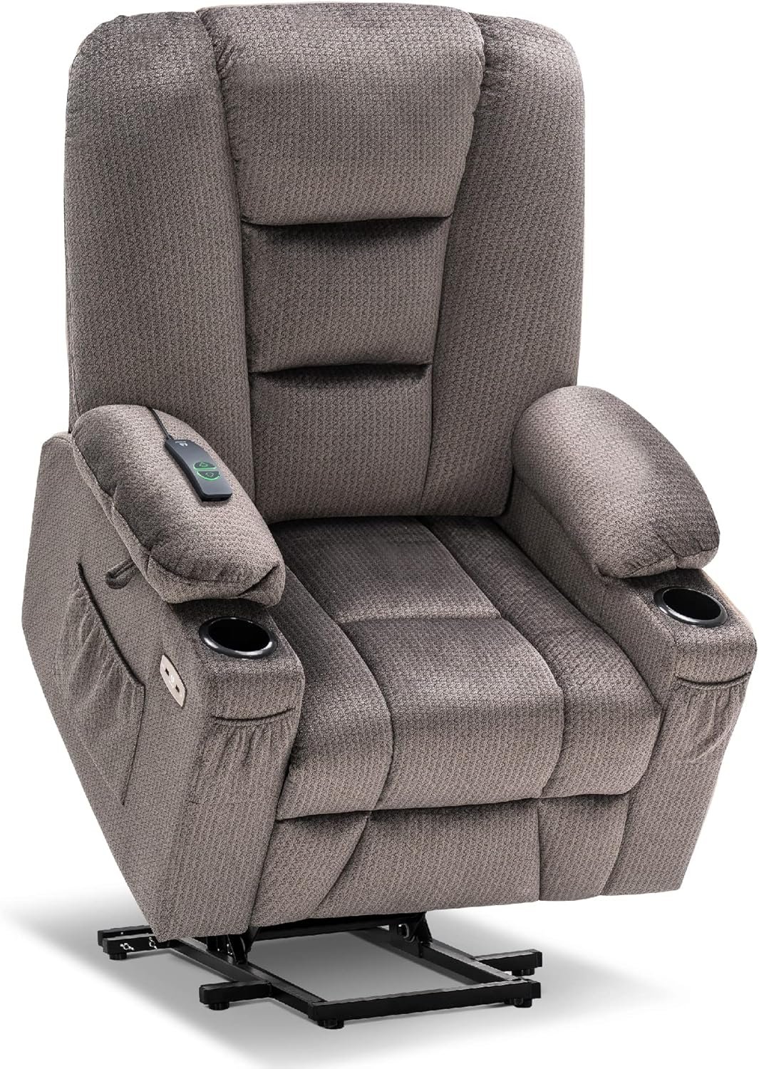 MCombo Small Power Lift Recliner Chair with Massage and Heat for Petite People, Cup Holders, USB Ports, Side Pockets, Fabric 7569 (Small-Regular, Brown)
