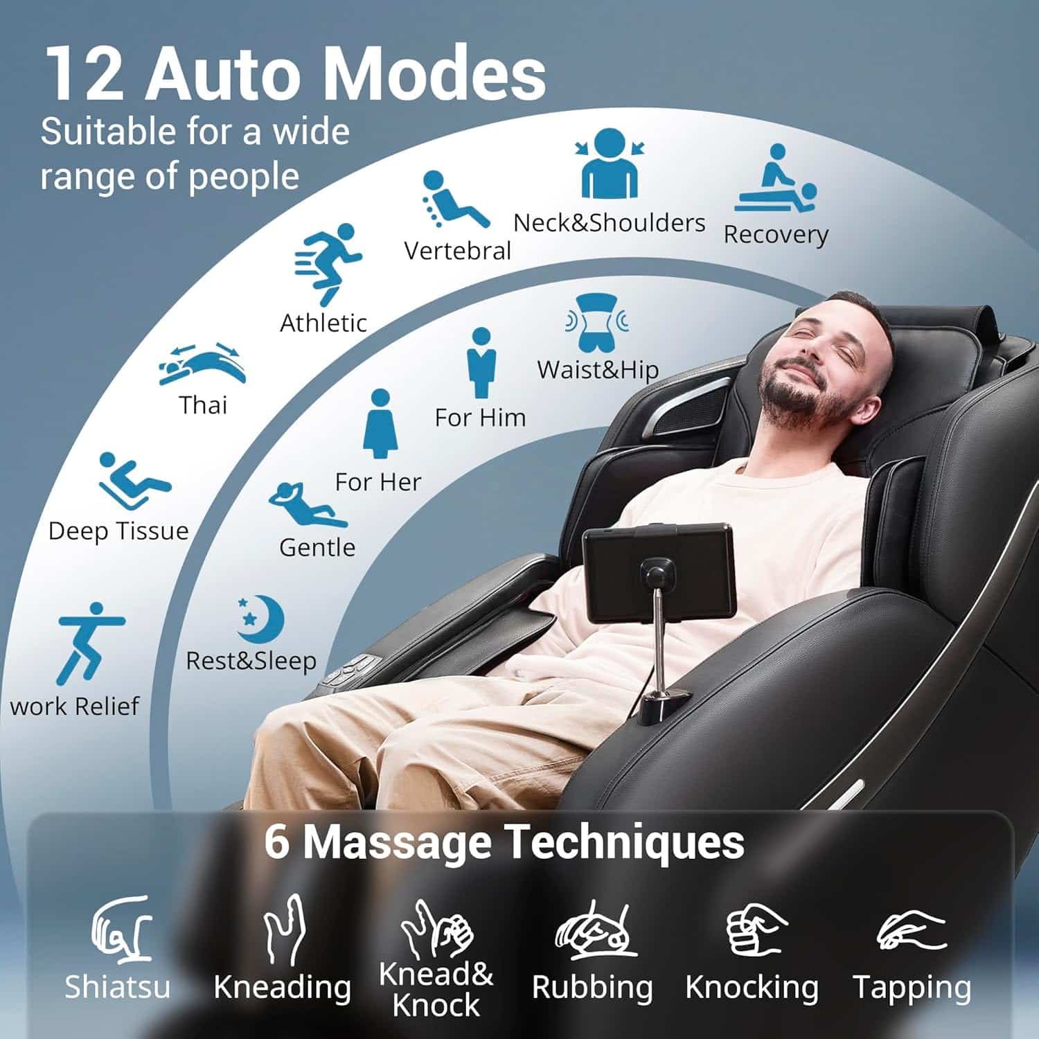 MYNTA Massage Chair Full Body, Zero Gravity SL Track Shiatsu Massage Recliner Chair with Thai Stretch, Calf Heating, 12 Auto Modes, M1612 Charcoal