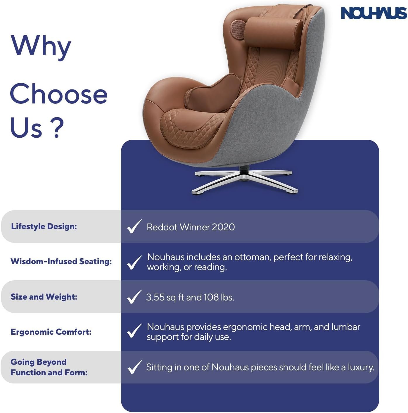 Nouhaus Heated Classic Massage Chair Full Body and Spot Massaging Recliner with Ottoman, Bluetooth Speaker, in-Chair Charger. Portable Shiatsu Body Massager Chair (Black)