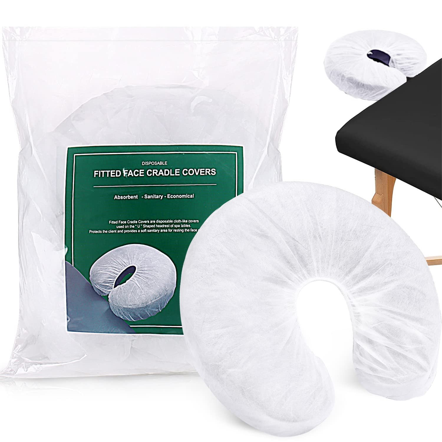 Noverlife 100PCS Disposable Fitted Face Cradle Covers, Non-woven Ultra Soft Massage Face Covers Headrest Covers for Massage Tables  Massage Chairs, Universal Size Beauty Salon SPA Face Rest Covers