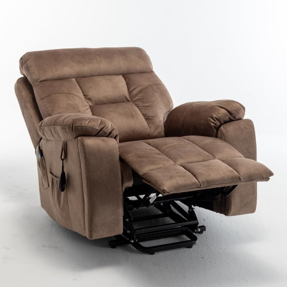 Oversized Power Lift Recliner Chair with 26 Extra-Wide Seat for Big Elderly Adults, Electric Lounge Sofa Chair with Massage  Heating and Cup Holders, Bearing 400LBS, Dark Brown