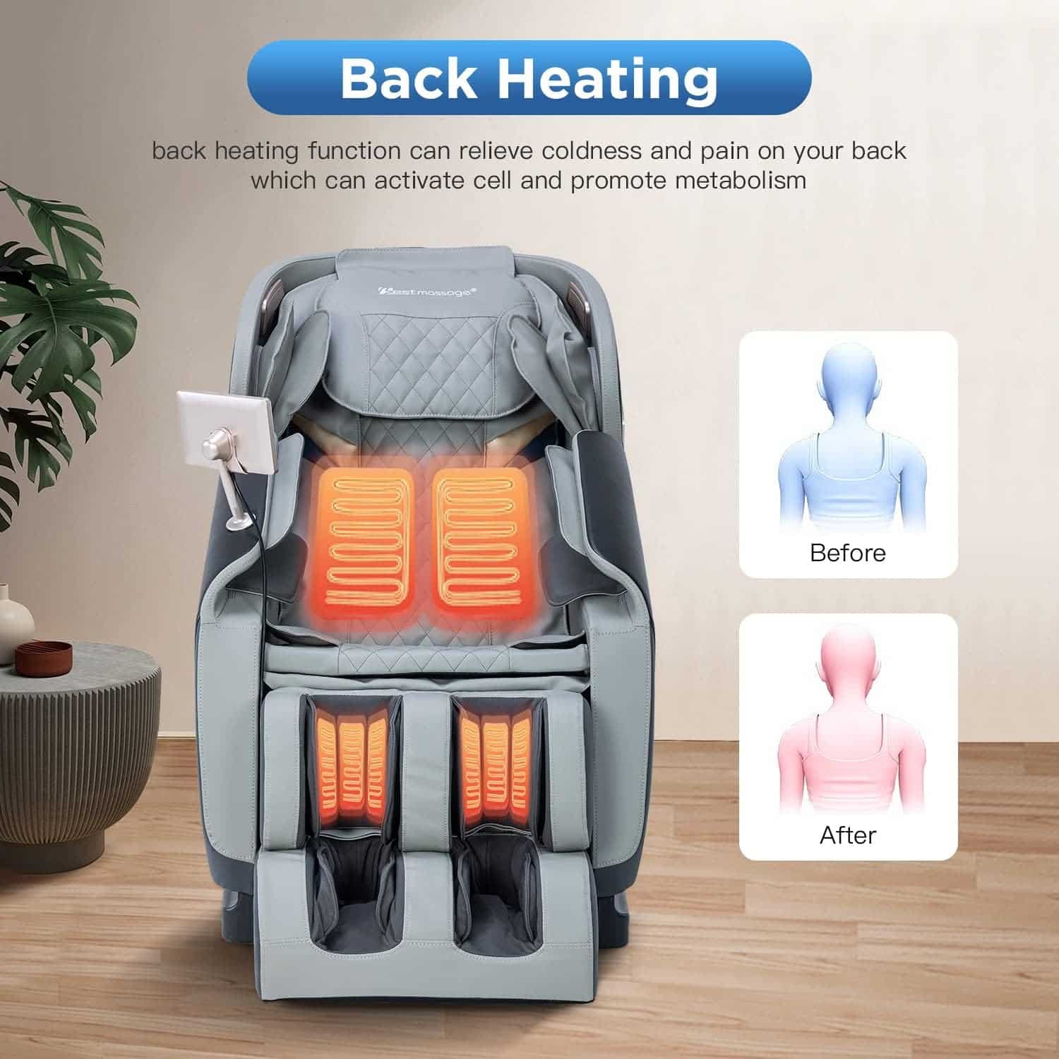 PayLeeshere Full Body Shiatsu Massage Chair with Gravity, Air Massage System, Wormwood Therapy, and Bluetooth Speaker,Grey