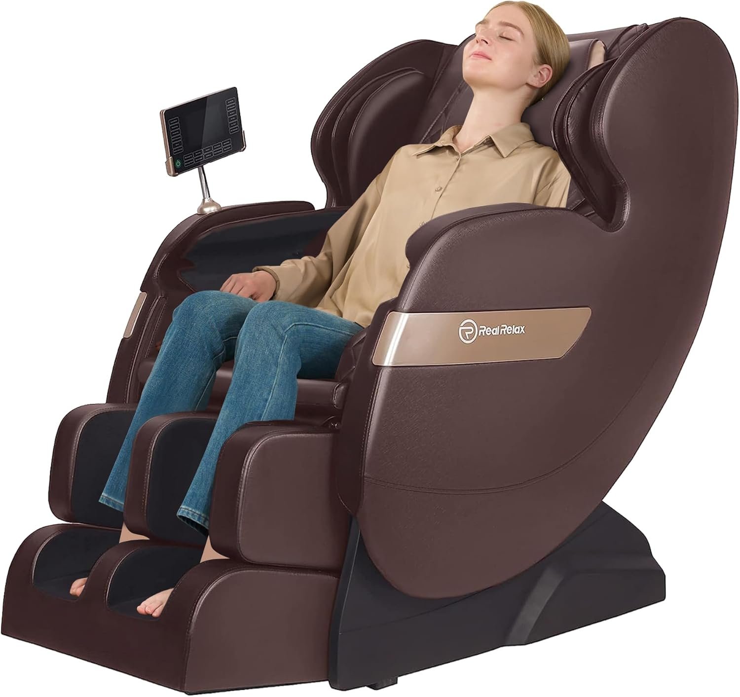 Real Relax 2024 Massage Chair Recliner, Dual Core S Track, Lower Back and Calf Heating, LCD and APP Control, Full Body Airbag Massage, One Button Zero Gravity, Office and Home Use, Brown and Gold Real Relax 2024 Massage Chair Recliner, Dual Core S Track, Lower Back and Calf Heating, LCD and APP Control, Full Body Airbag Massage, One Button Zero Gravity, Office and Home Use, Brown and Gold