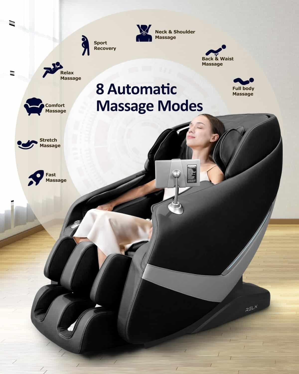 RELX Massage Chair Full Body Zero Gravity SL-Track Shiatsu Massage Chair 12 Modes + 8 Auto Modes（Cream+ Black）