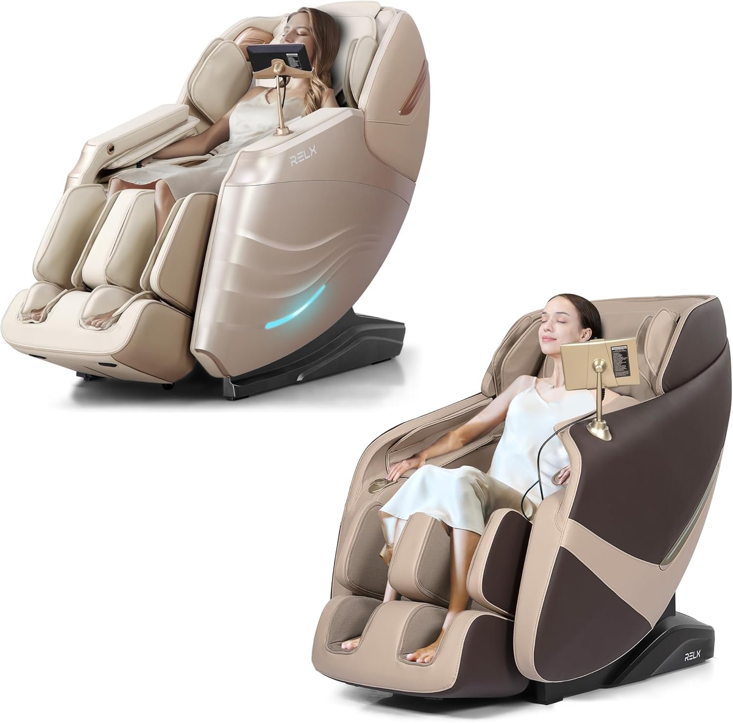 RELX Massage Chair Full Body Zero Gravity SL-Track Shiatsu Massage Chair 12 Modes + 8 Auto Modes（Cream+ Coffee