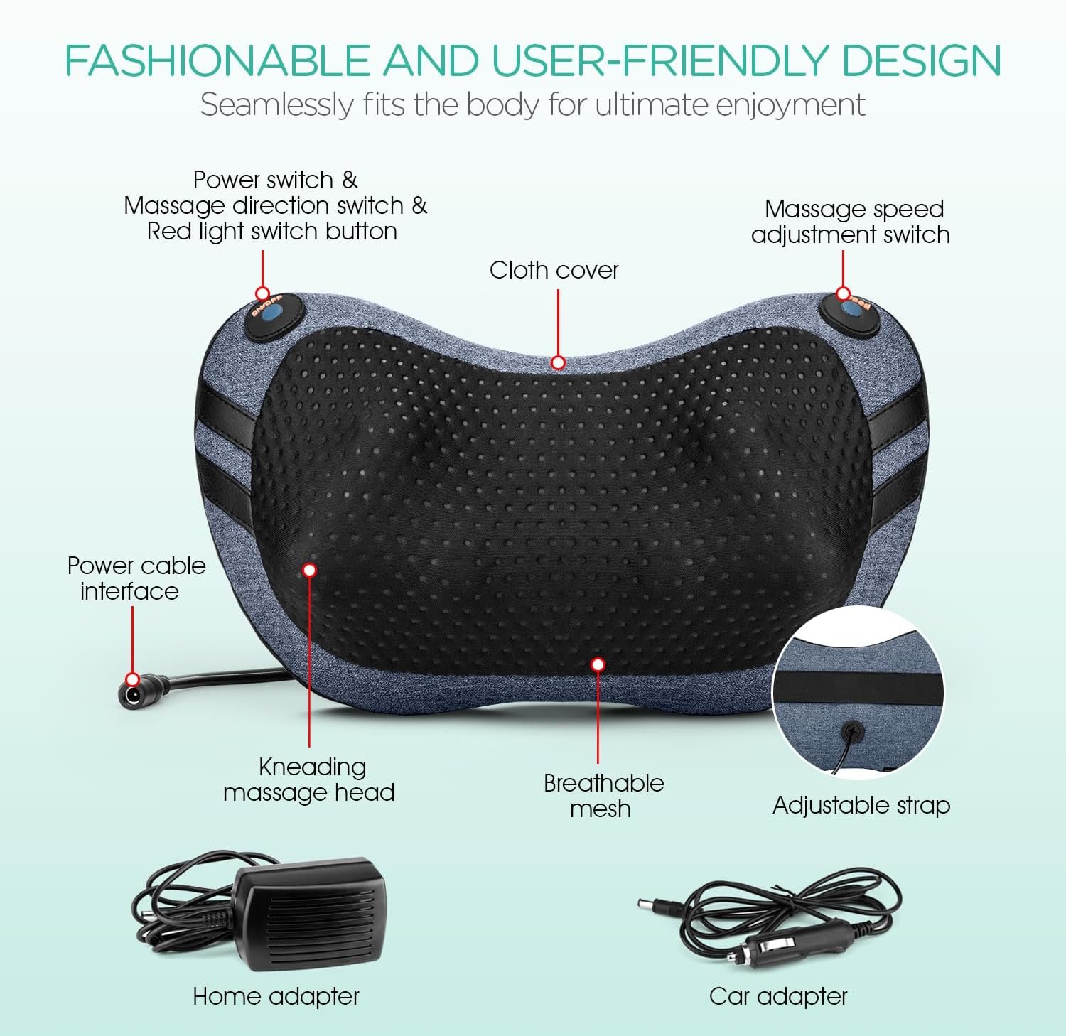 Shiatsu Neck and Back Massager with Heat - 3D Kneading Deep Tissue Massage Pillow for Lower Back, Shoulder, Calf, Foot, Use at Home, Car, Office YZ100