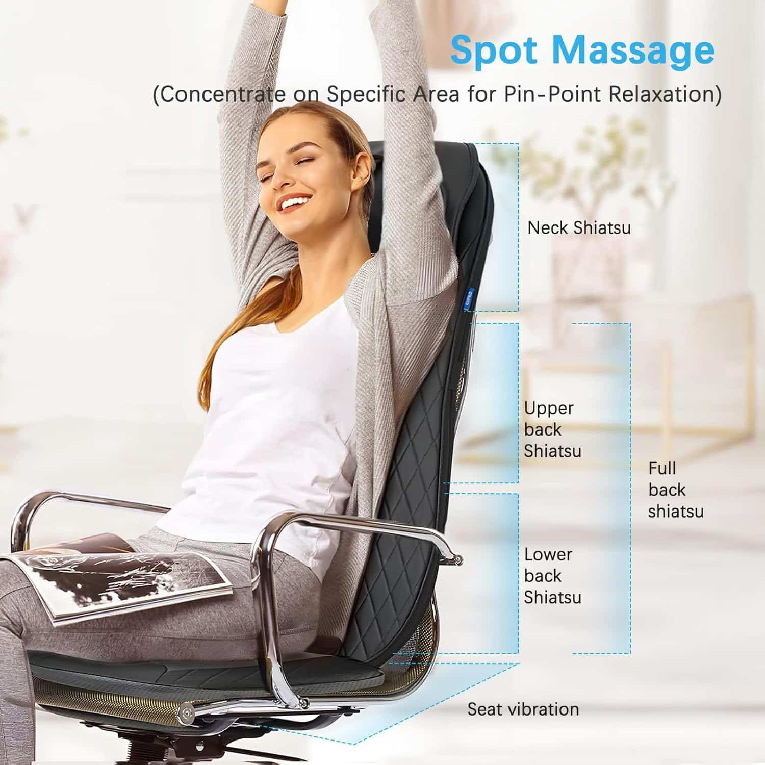 Shiatsu Neck  Back Massager with Heat, Massage Chair Pad Cushion for Stress Relief, Inflatable Flaps Back Support, Kneading or Rolling Chair Seat Massage,Ideal Gifts for Men,Women,Family