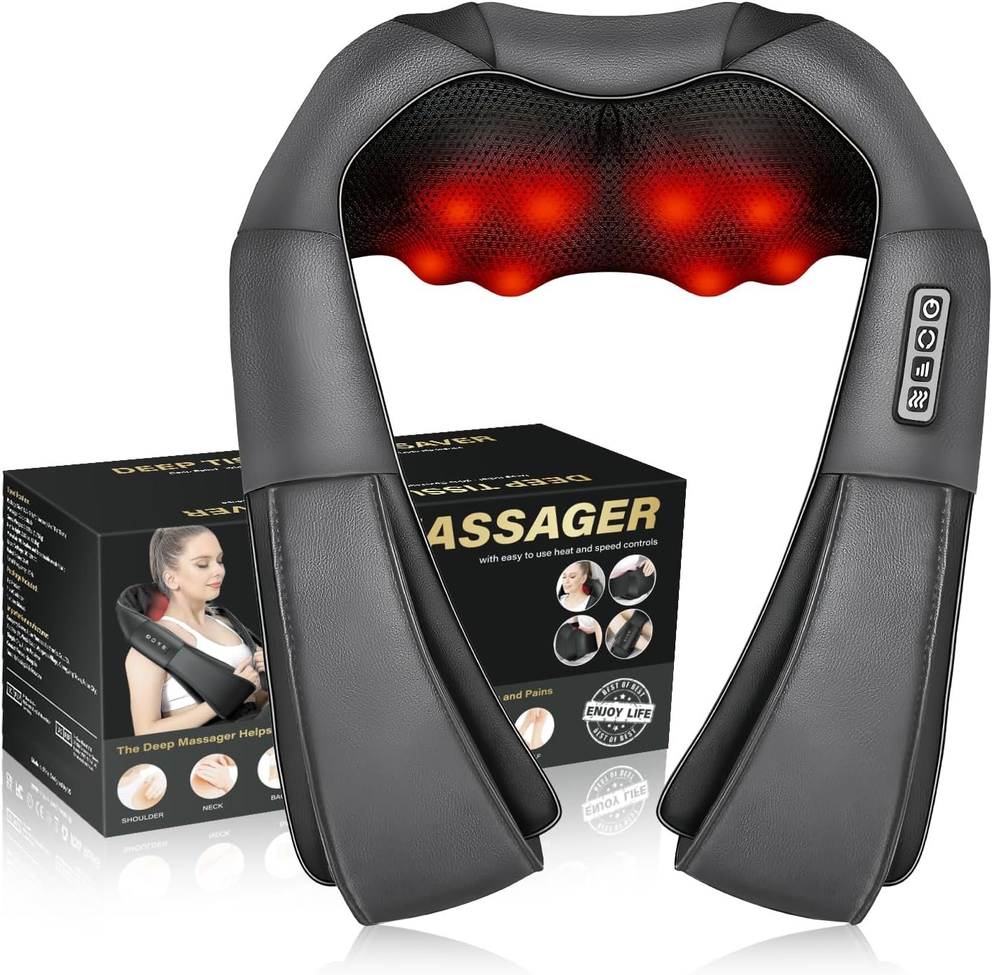 Shiatsu Neck Massager, Electric Neck and Back Massager with Heat, 3D Kneading Massage Pillow for Back, Shoulder, Muscle Pain Relief, Office  Home  Car Use, Fits for Parents