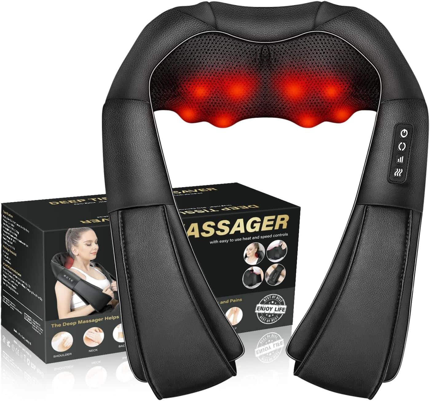 Shiatsu Neck Massager, Electric Neck and Back Massager with Heat, 3D Kneading Massage Pillow for Back, Shoulder, Muscle Pain Relief, Office  Home  Car Use, Fits for Parents