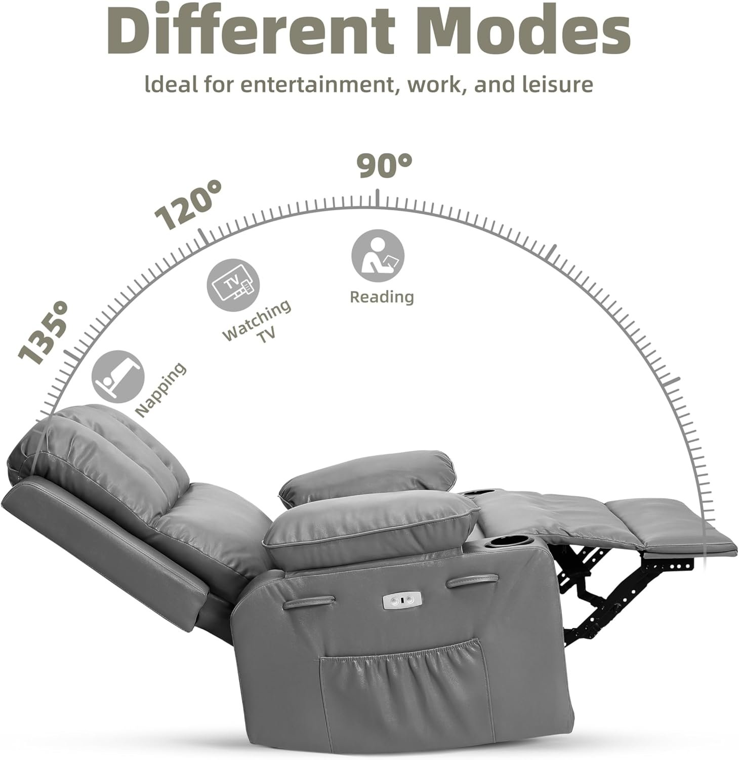 Swivel Electric Massage Chair, Rocking Recliner Chair with Vibration and Heating, Overstuffed Faux Leather Single Lazy Sofa W/USB, Power Glider for Living Room