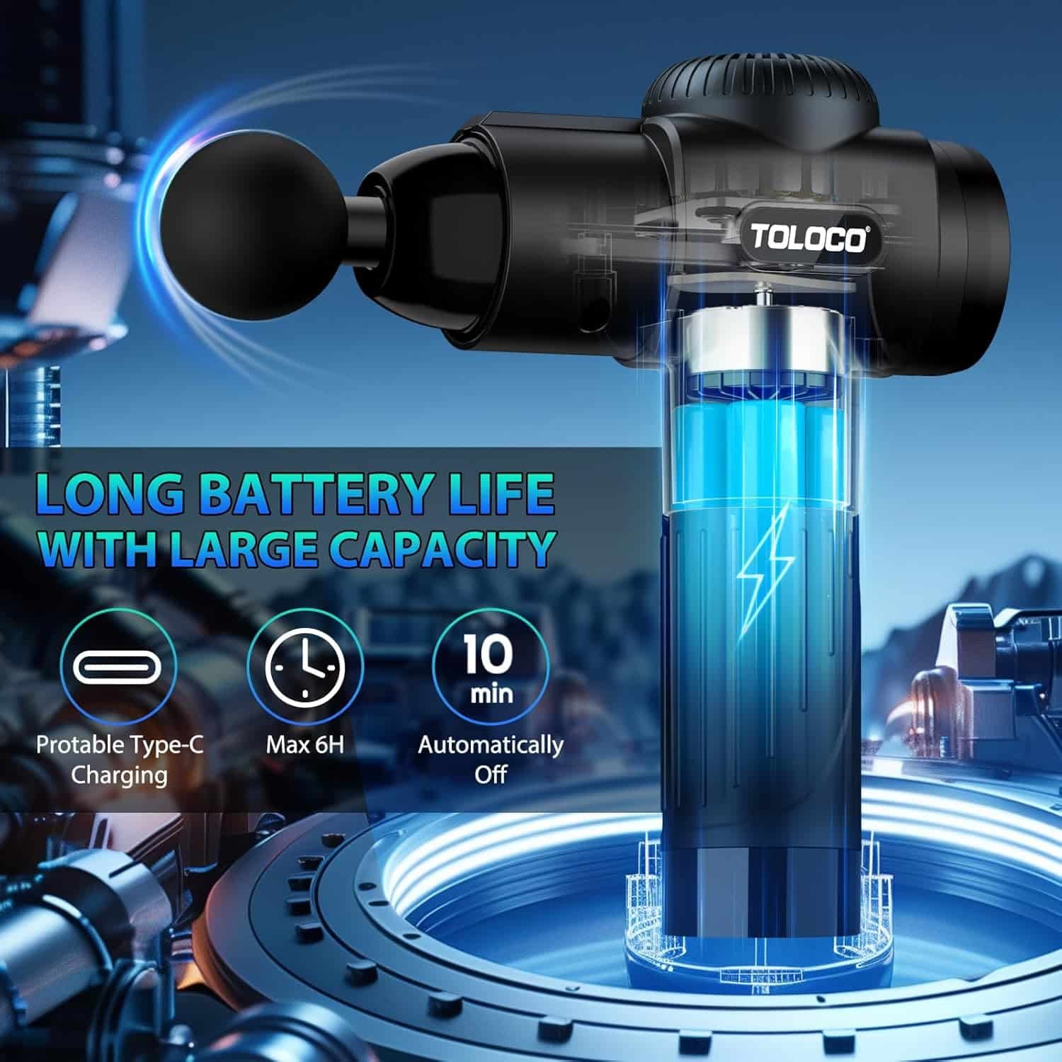 TOLOCO Massage Gun, Deep Tissue Back Massager for Athletes with 10 Massage Heads, Electric Muscle Percussion Massager for Any Pain Relief, FSA and HSA Eligible, Gifts for Fathers Day, Carbon