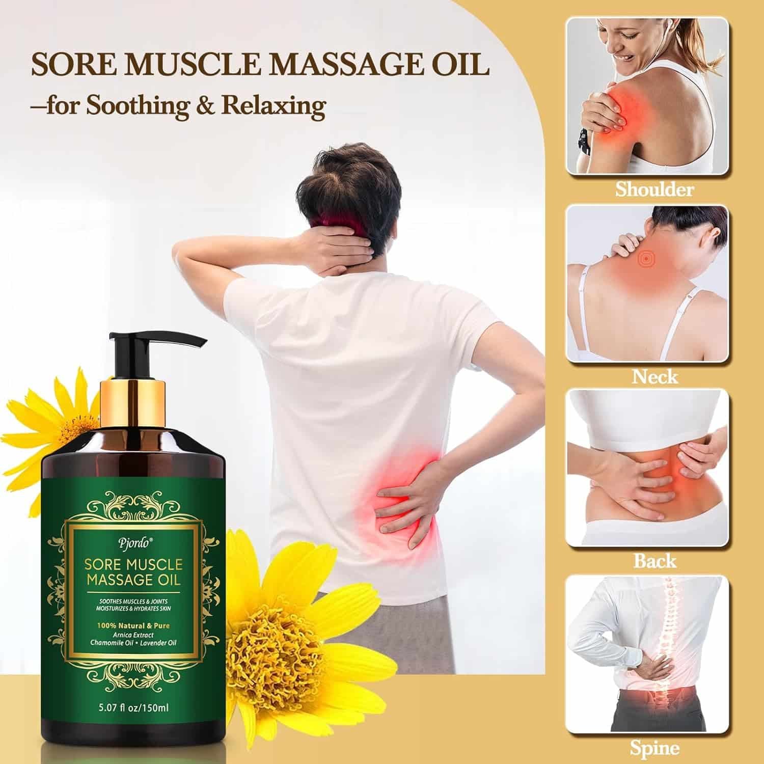 3 Pack Massage Oil for Massage Therapy, Lavender Oil for Relaxation, Sore Muscle Arnica Oil  Cellulite Massage Oil, with Massage Roller Ball  Thumb Saver Massage Tool, Massage Kit for Him Her